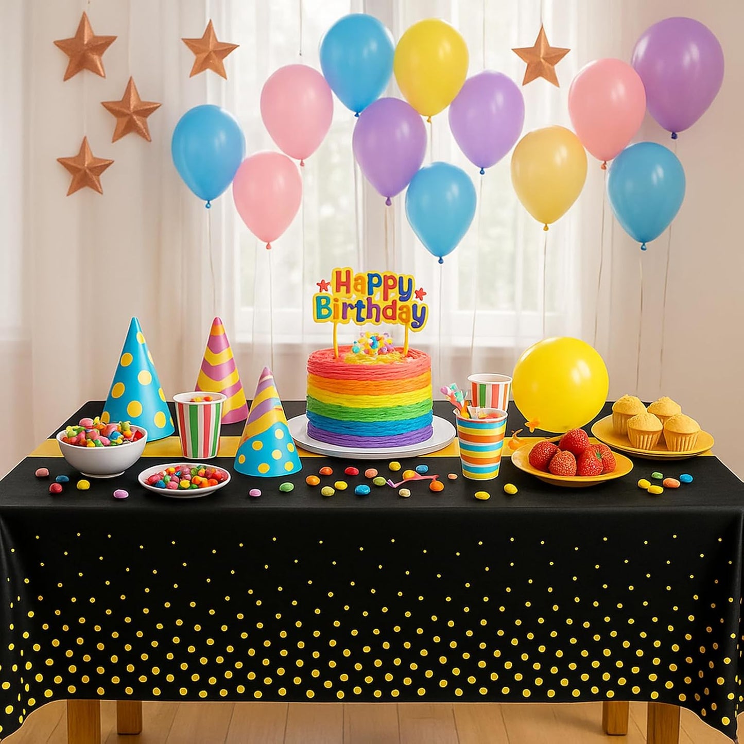 3Pcs Graduation Tablecloth,Graduation Decorations 2025,Black and Gold Retirement Party Decorations for Rectangle Tables,54"x108" Disposable Plastic Table Cloth for Congrats Grad Party Birthday Wedding