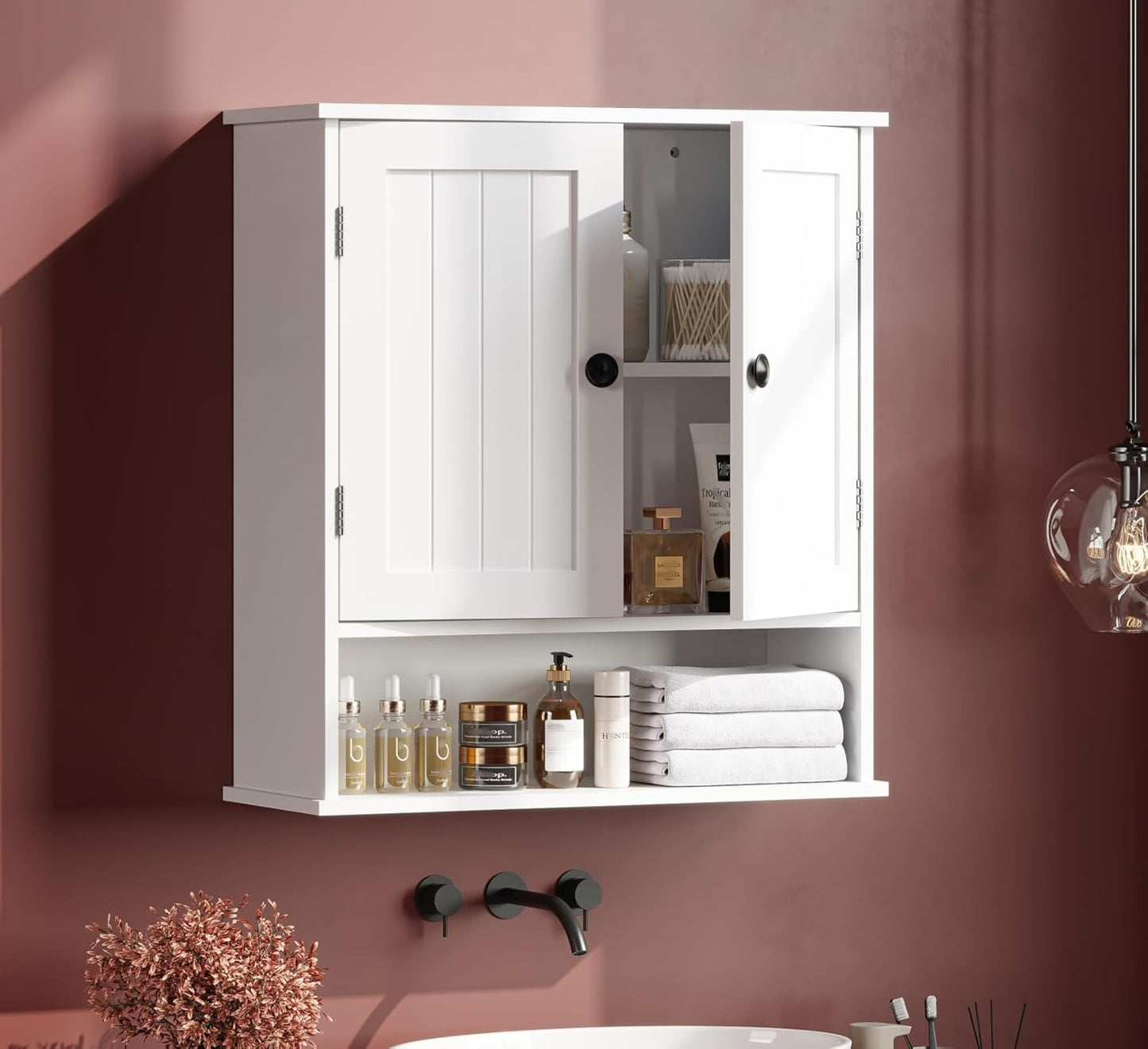 Bathroom Cabinet Wall-Mounted, White Storage Cabinets with Adjustable Shelves, Space-Saving Organizer with 2 Doors for Bathroom, Laundry, Kitchen - Moisture Resistant & Easy Install