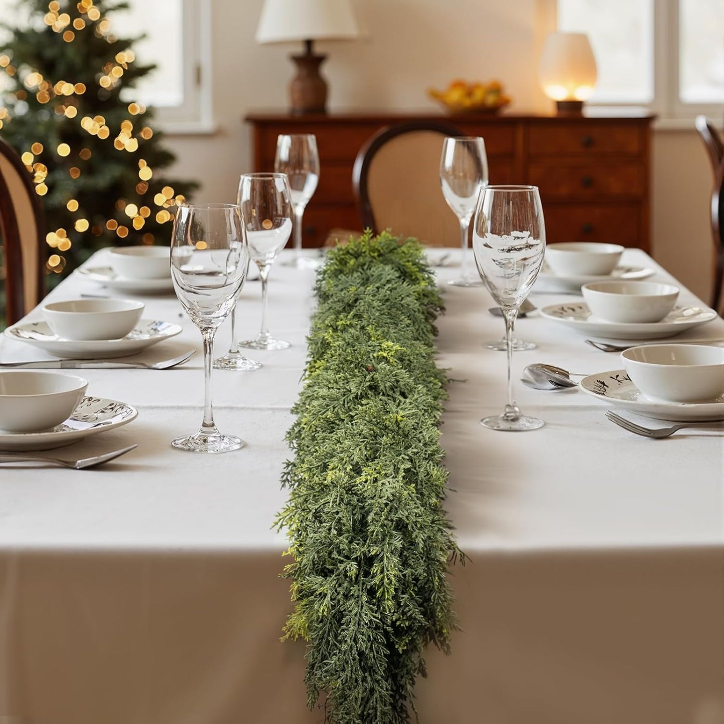 9 ft Christmas Garland, Cedar Garland, Real Touch Cypress Garlands, Green Artificial Greenery Garland for Mantel Indoor Outdoor Christmas Decorations