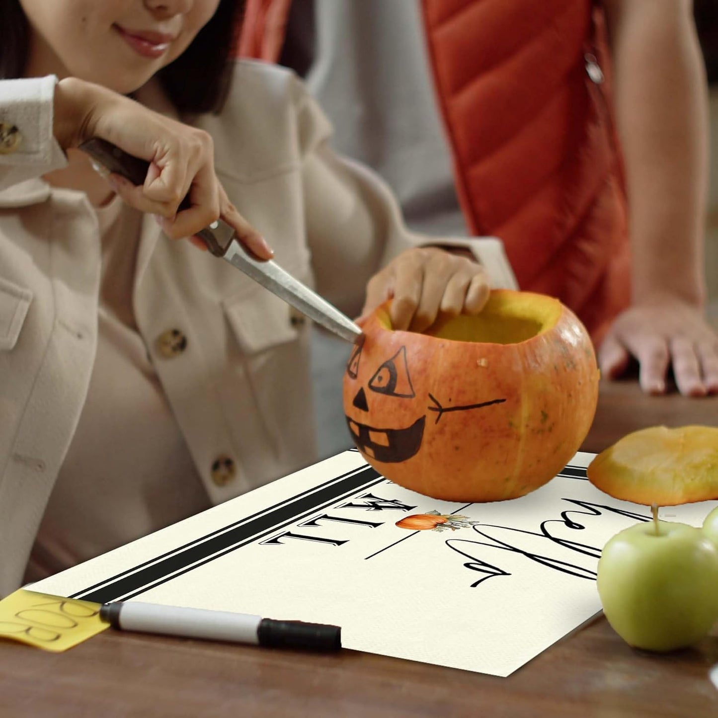 Hello Fall Placemats Set of 4, 12x18 Inch Maple Leaves Buffalo Plaid Table Mats, Washable Heat Resistant Place Mats for Kitchen Dining Table, Autumn Home Farmhouse Decor-B01