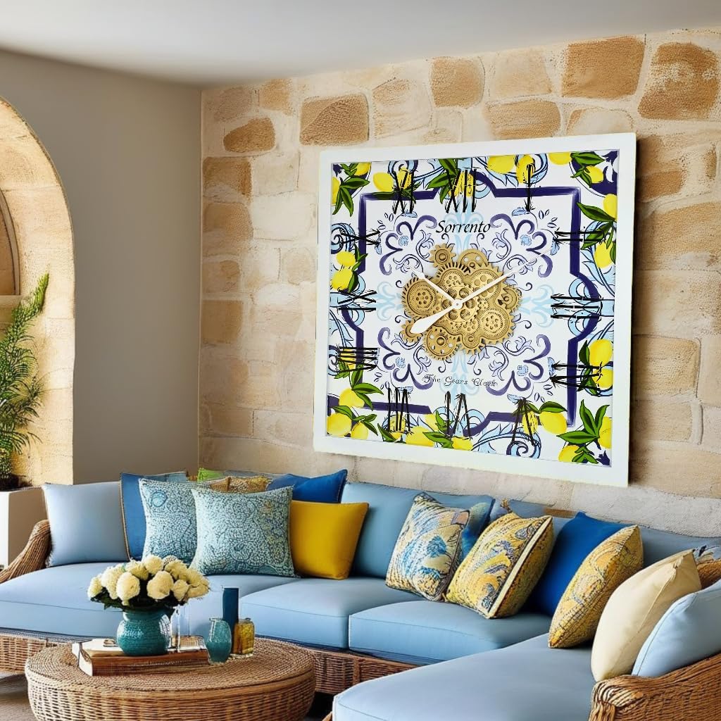 The Gears Clock Wall Clock Italy Collection with Moving Gears (Sorrento, 36 inch Square)