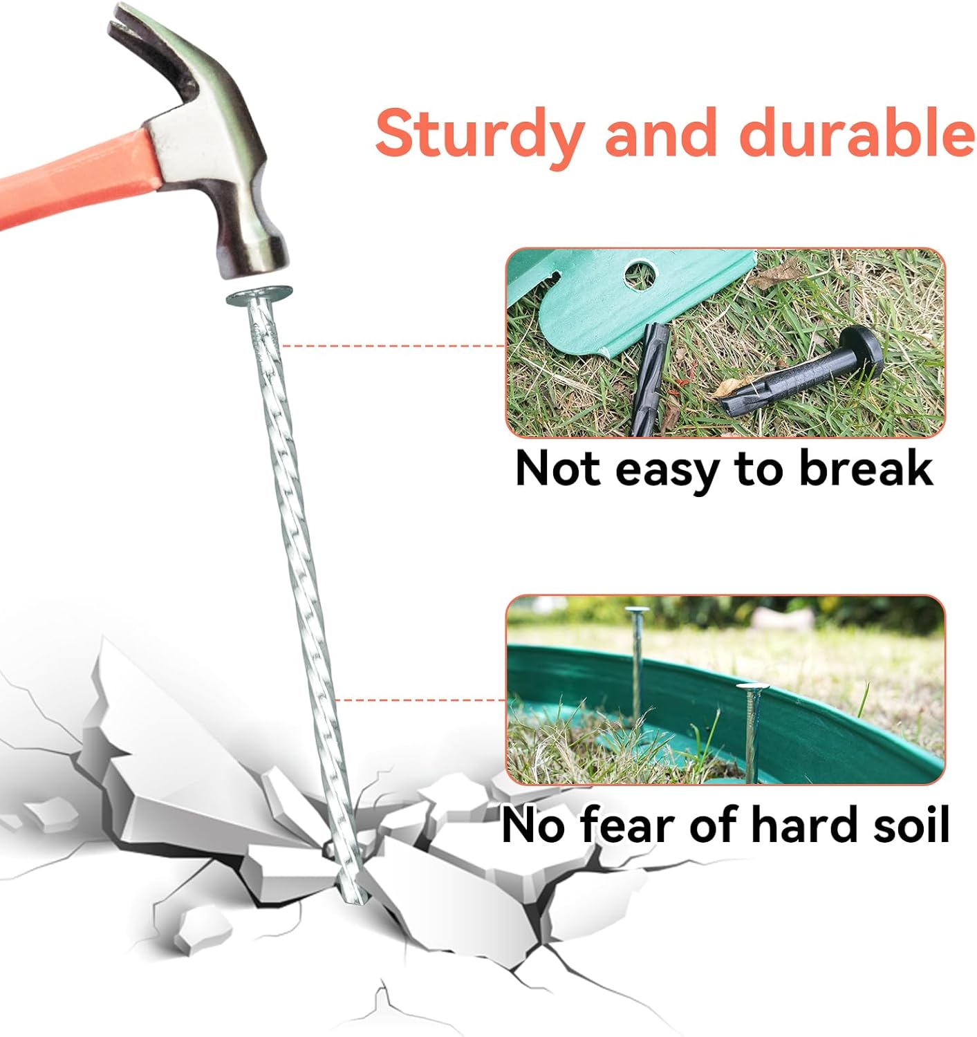 8" Heavy Duty Spiral Landscape Spikes - Solid Galvanized Metal Garden Stakes for Fixing Paver Edging, Weed Barriers, Artificial Turf, Tent and More (100 Pack)