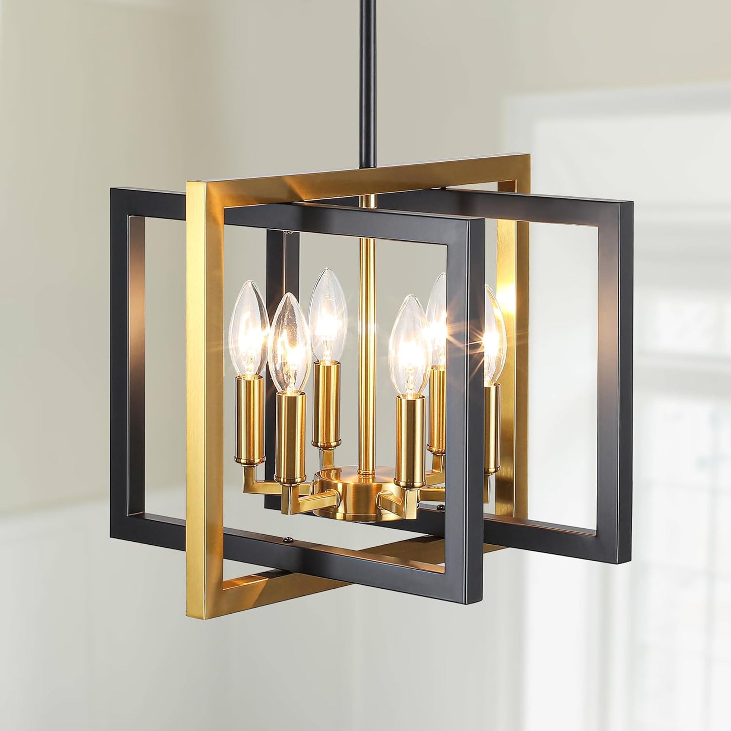 ANKYLHUA Black Gold Chandelier,6-Lights Ceiling Light Fixture E12,Adjustable Hight Pendant Lights Kitchen Island,Chandeliers for Dining Room,Bedroom,Entryway,Foyer