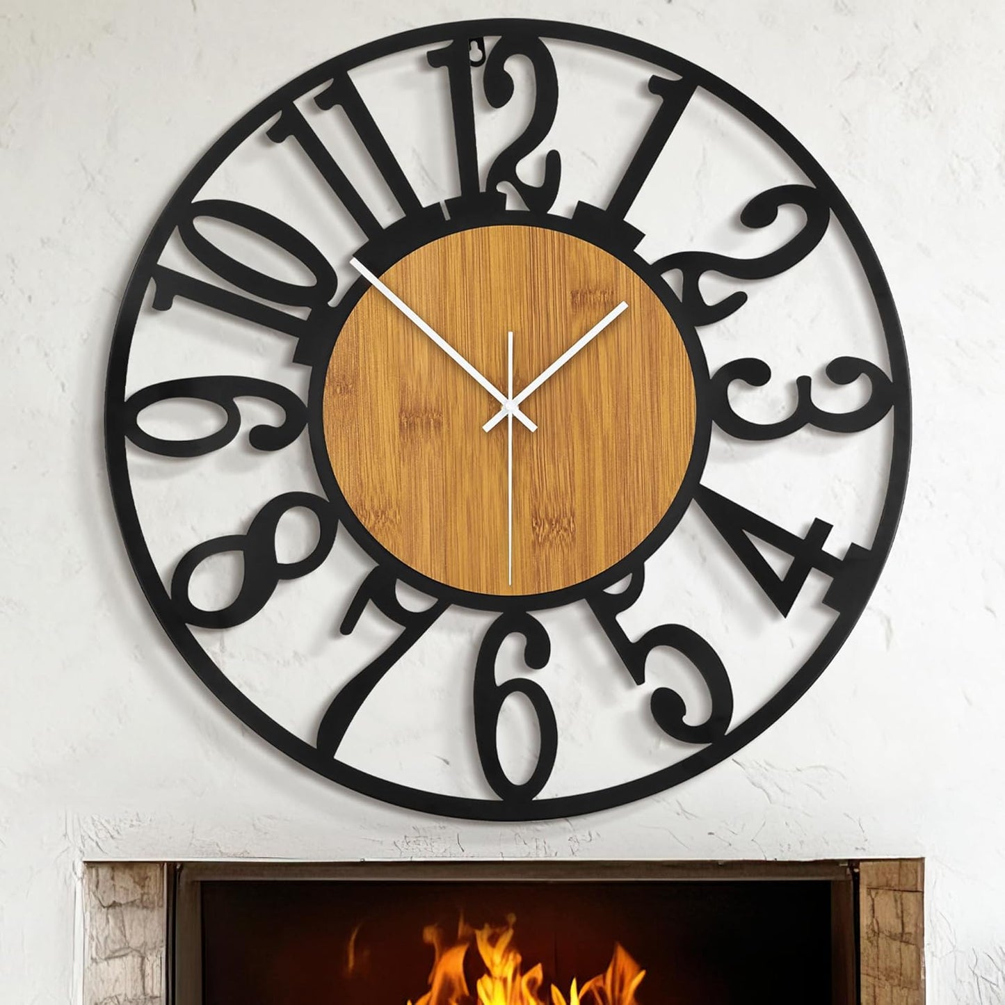 LEIKE 32" Oversized Large Wall Clocks,Silent,Non Ticking,Battery Operated Modern Round Big Wood Decorative Metal Wall Clock for Living Room, Bedroom,Kitchen,Farmhouse,Office Decor - Black,32 Inch