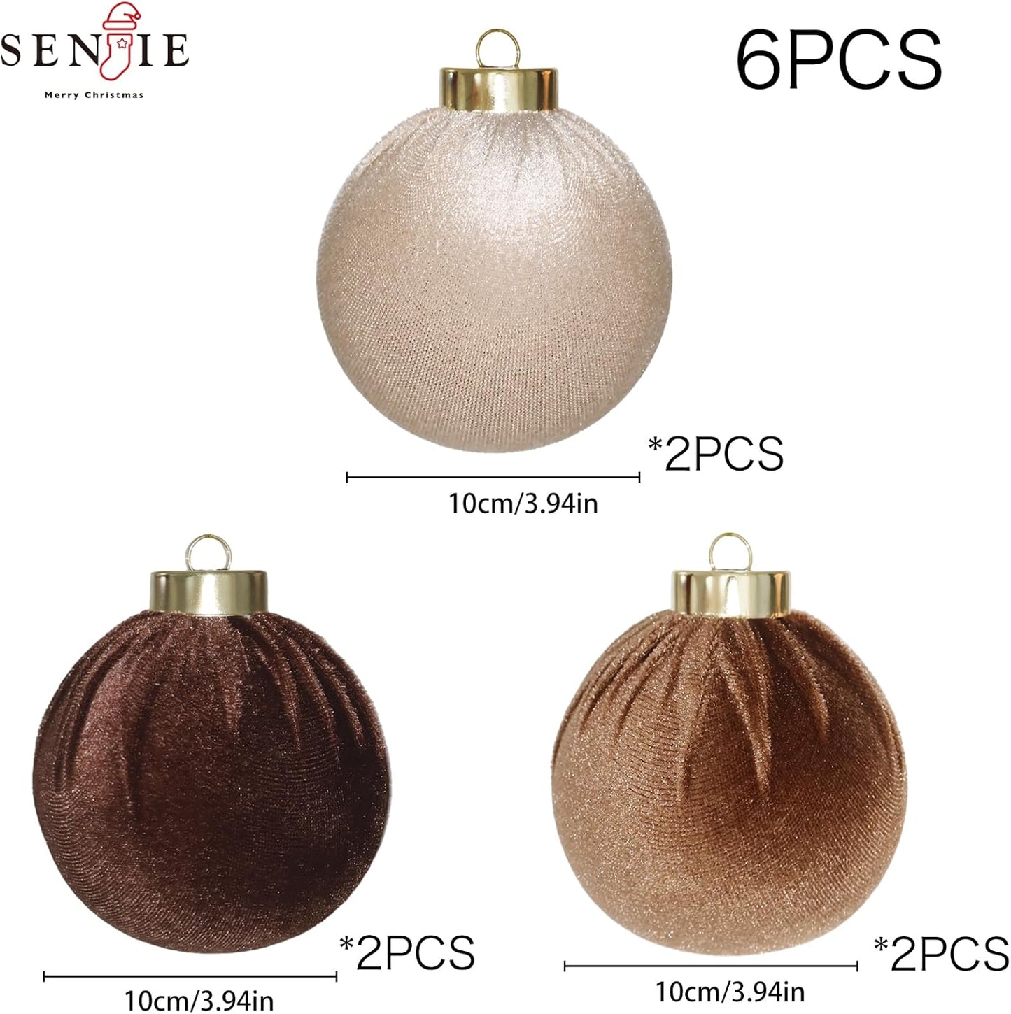 4inch Velvet Christmas Ornaments, 6pcs Multicolor Flocked Ornaments for Christmas Tree Decorations