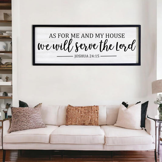 As For Me And My House We Will Serve The Lord Framed Wall Art, 40''×15'' Vintage Positive Religious Bible Verse for Christian God Jesus Christ Prayer, Rustic Long Holy Catholic Scripture Decor