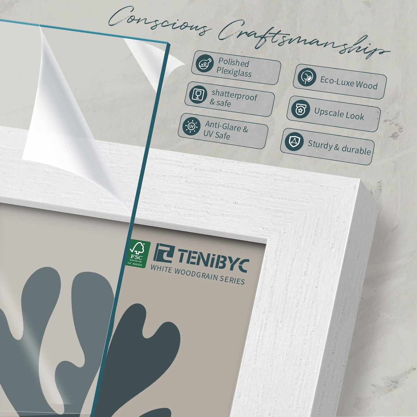 18x24 Poster Frame 3 Pack - White Woodgrain, Solid Wood Gallery Picture Frame - Wall Hanging