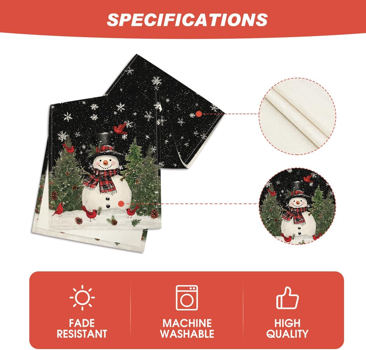 Artoid Mode Snowman Birds Trees Christmas Table Runner, Seasonal Black Winter Holiday Kitchen Dining Table Decoration for Home Party Decor 13 x 72 Inch