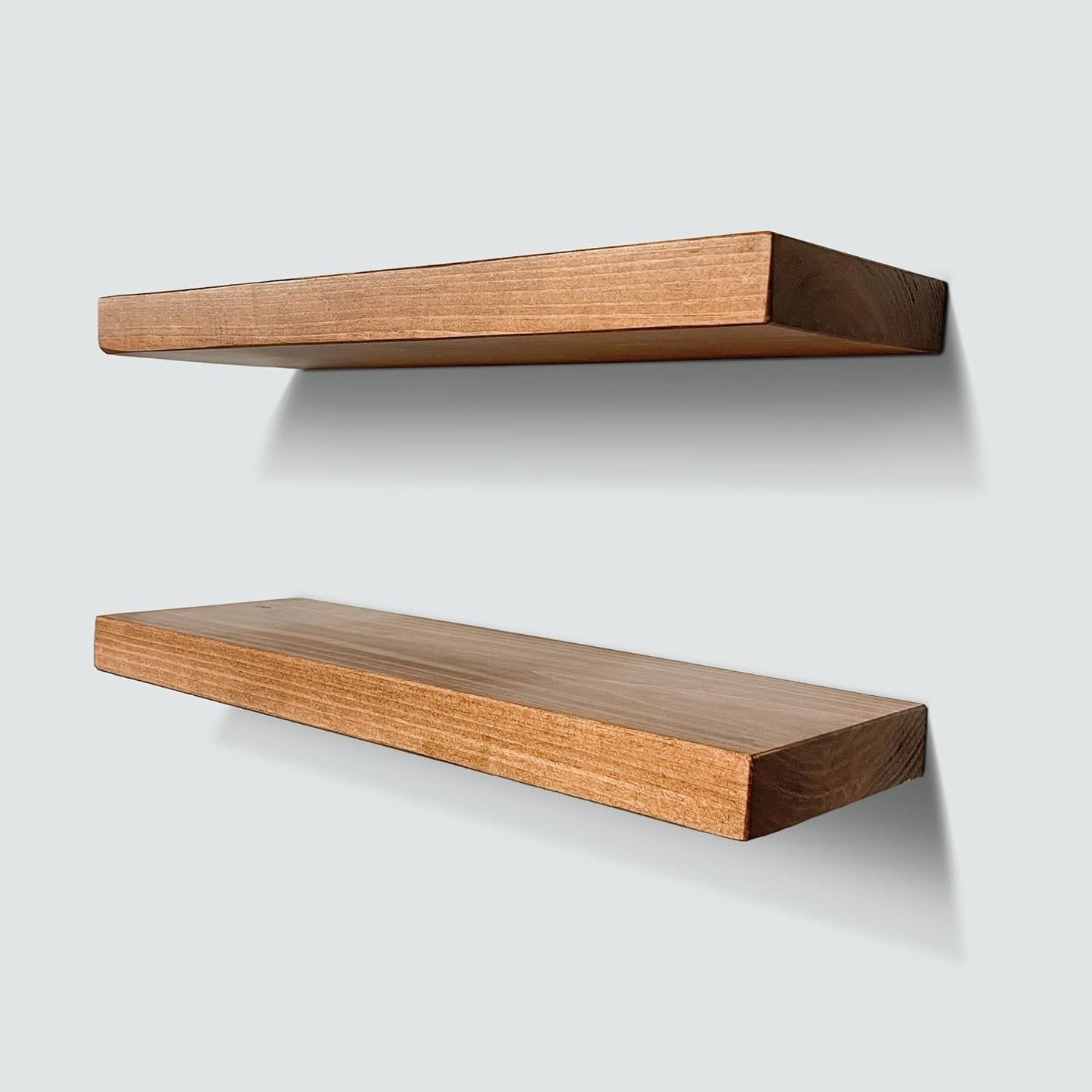 URBANDI, Rustic Floating Shelves, Set of 2, Hidden Bracket, Solid Wood, Heavy Duty, Wall Mounted Shelves, (Brown, 12Wx10D)