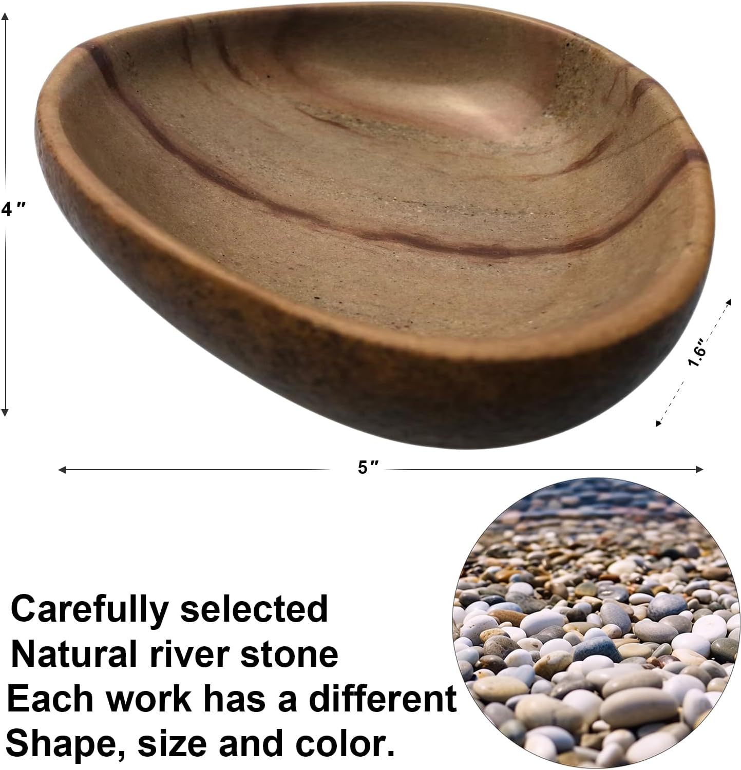 Handmade Decorative Bowl - Natural River Stone Pebble Artisan Crafted Serving Dish | 4-6 Inch Unique Decorative Tray for Home Centerpiece, Jewelry Holder (Brown)