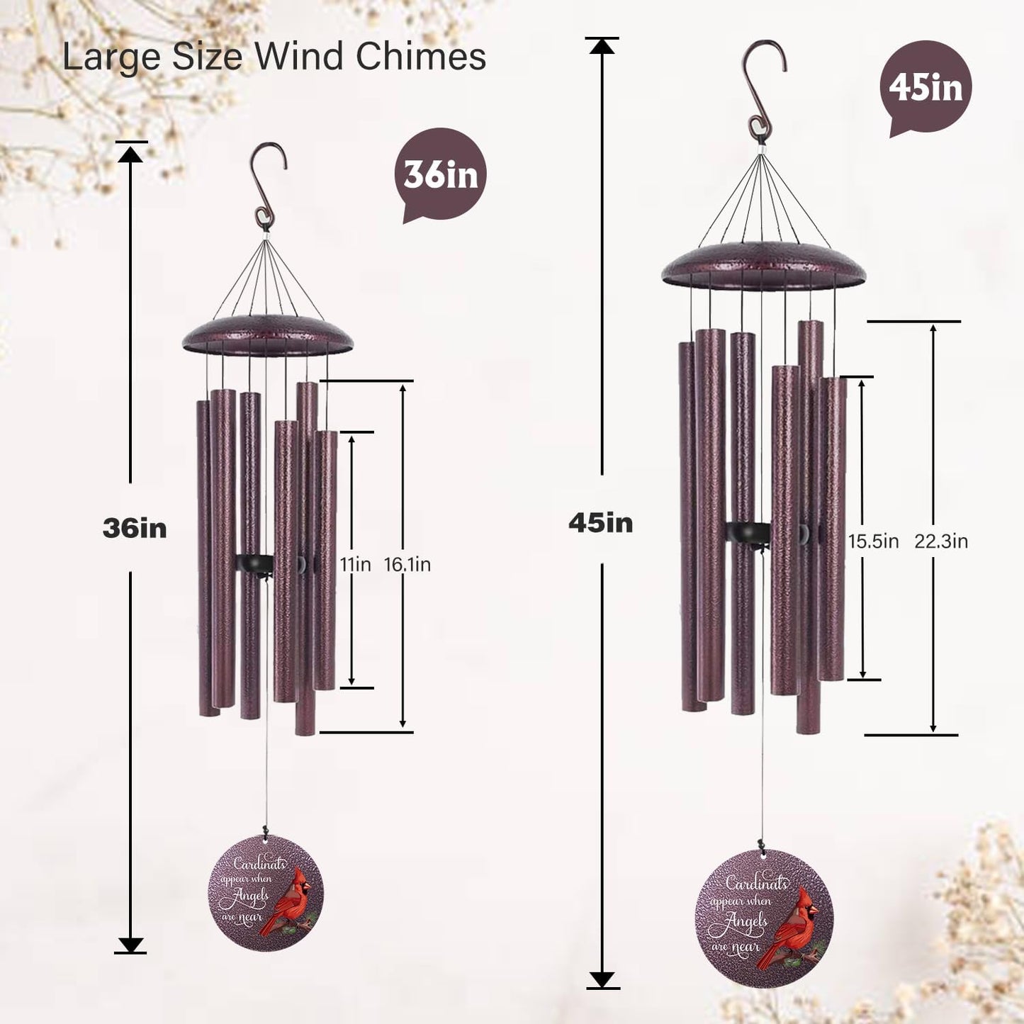 ASTARIN 36" Large Deep Tone Personalized Name Sympathy Wind Chimes, Cardinal Memorial Wind Chime for Loss of Mother Father Loved One, Bereavement Condolence Gifts Decor Outdoor Patio Garden