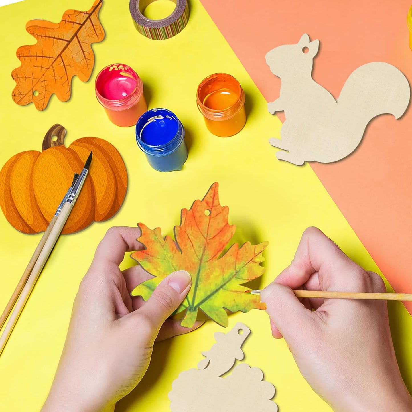 36PCS Wooden Fall Ornaments to Paint Thanksgiving Decorations, 6 Styles DIY Blank Autumn Unfinished Wood Maple Leaves Turkey Pumpkin Halloween Cutouts Ornament for Crafts Birthday Party Gifts Hanging