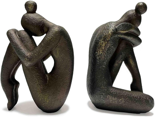 Unique Decorative Girl Thinker Bookends, Book Stopper Holder Nonskid, Book Ends for Shelves Living Room Office Home Decor, Resin, 1Pair/2Piece 6.5''