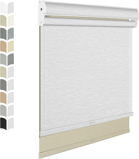 BERISSA Cordless Dual Roller Shades with Cassette Valance, Double Window Shades Blackout and Light Filtering, Day and Night for Home Office Door. Beige and White. 39 W x 44" H