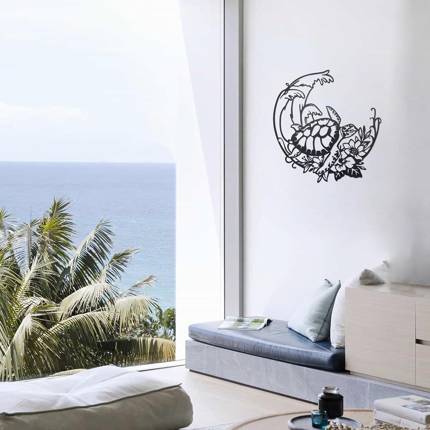 Sea Turtle Wall Decor Beach Theme Art Metal Coastal Turtle Decor Wall Hanging Beach Sculpture Metal Farmhouse Wall Art Room Ornament for Pool Home Lake House Bathroom Indoor Outdoor 11.4" x 11.4"