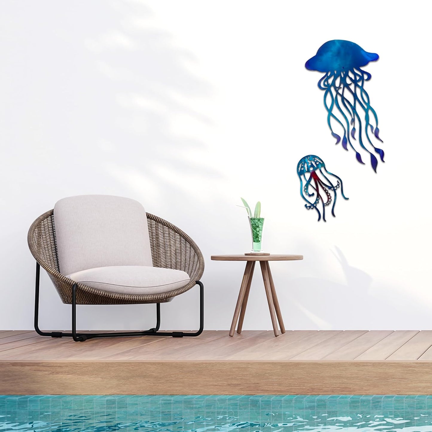 noxozoqm Metal Jellyfish Wall Decor (2 in 1), Ocean Themed Jellyfish Bathroom Decorations, Colorful Ocean Room Decor, Coastal Metal Fish Wall Decor for Beach Bath House,Bathroom,Pool and Bedroom