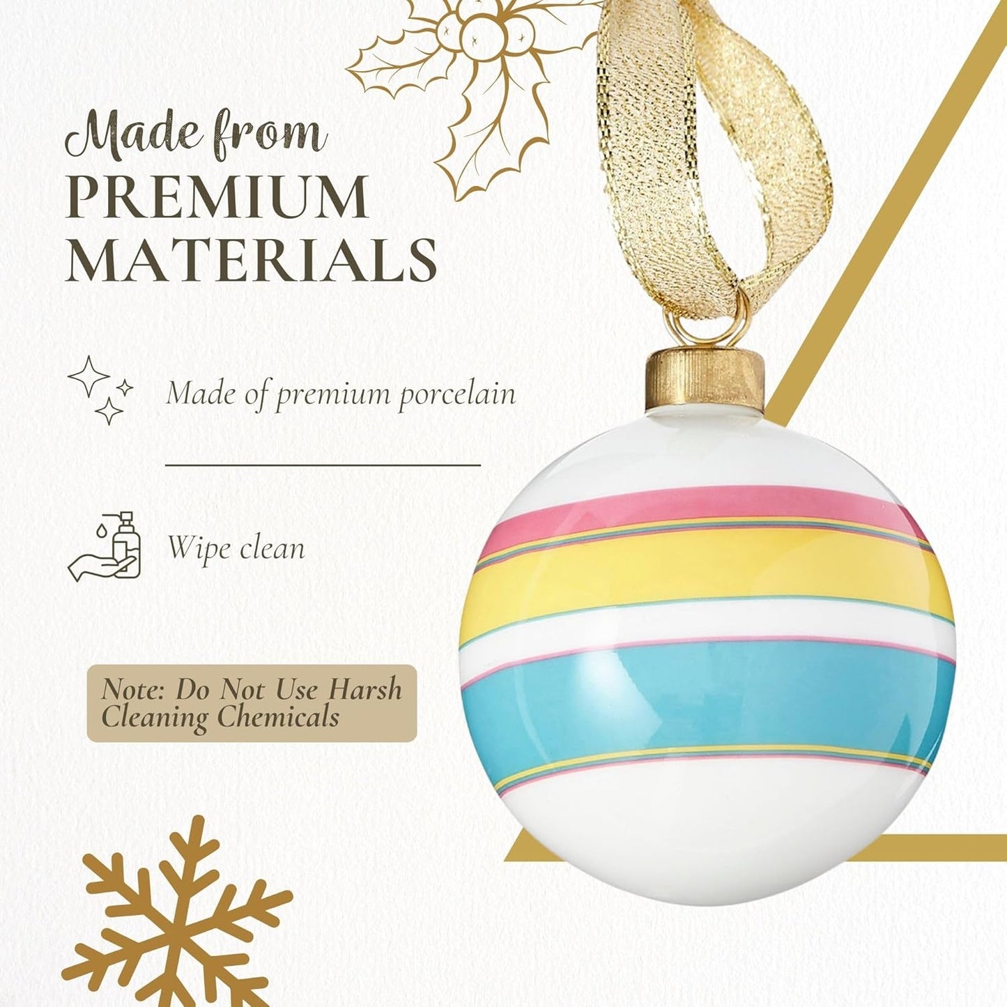 Spode Kit Kemp Christmas Ornament - Calypso Stripe Bauble- Porcelain Handcrafted Festive Charm, Unique Holiday Ornaments with Whimsical Design, Collectible Keepsake Holiday Decoration for Gifting