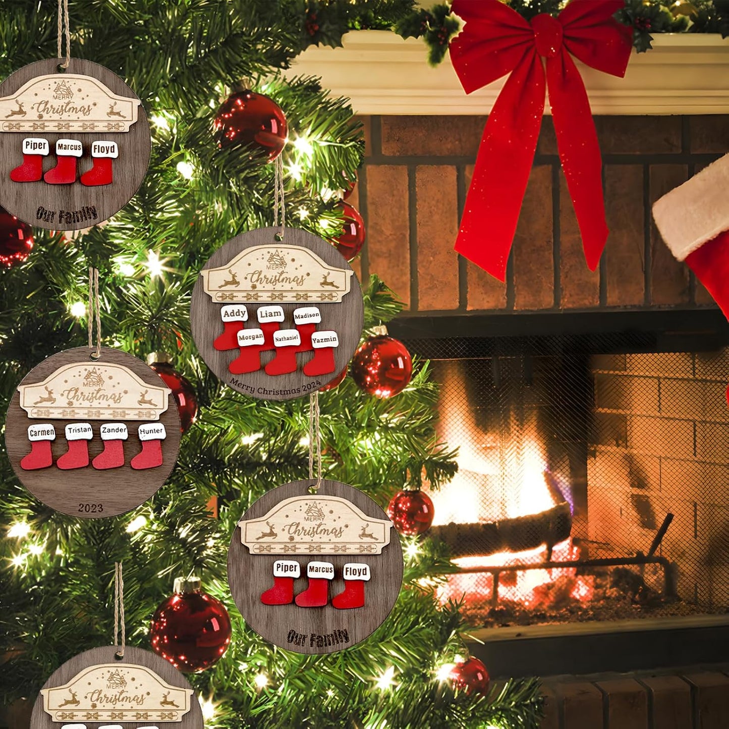 Personalized Christmas Ornaments 2025 with Names,1-7 Names Custom Ornaments for Christmas Tree Personalized Xmas Ornament Gifts for Family