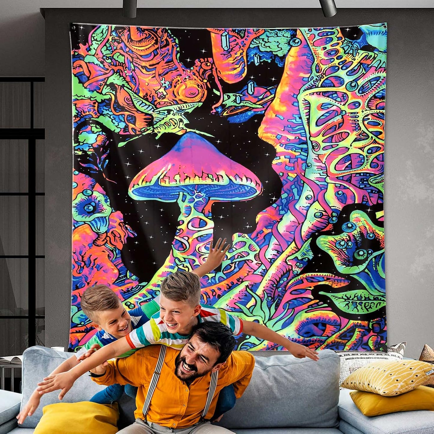 ADDWel Blacklight Mushroom Tapestry, Upright Tapestry Glow In The Dark, UV Reactive Black Light Tapestries Posters Wall Hanging for Bedroom Dorm Living Room Backdrop Decor (mushroom, 30" x 40")