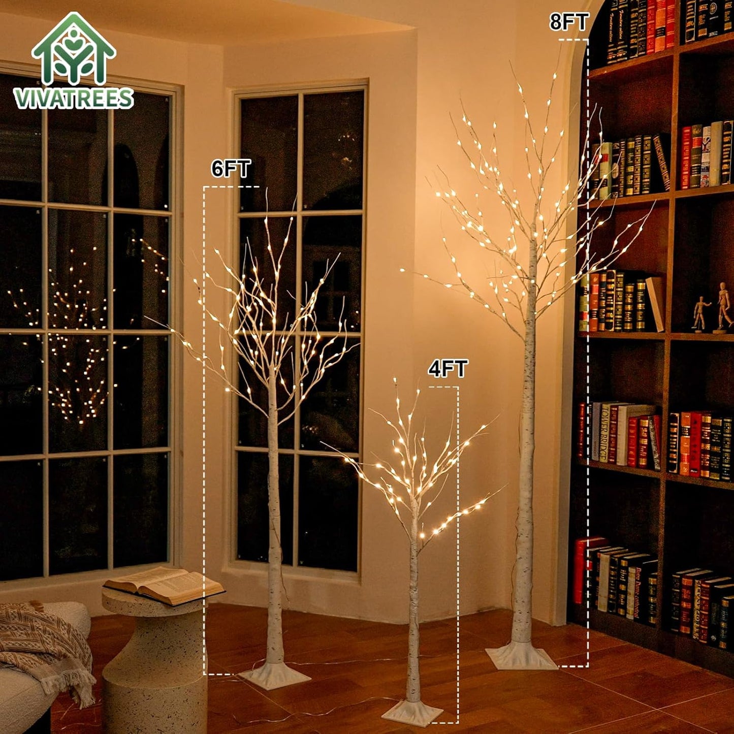 LED Birch Tree Lights, 4ft Trees with Warm White Lights, Outdoor Indoor Christmas Wedding Party Decor