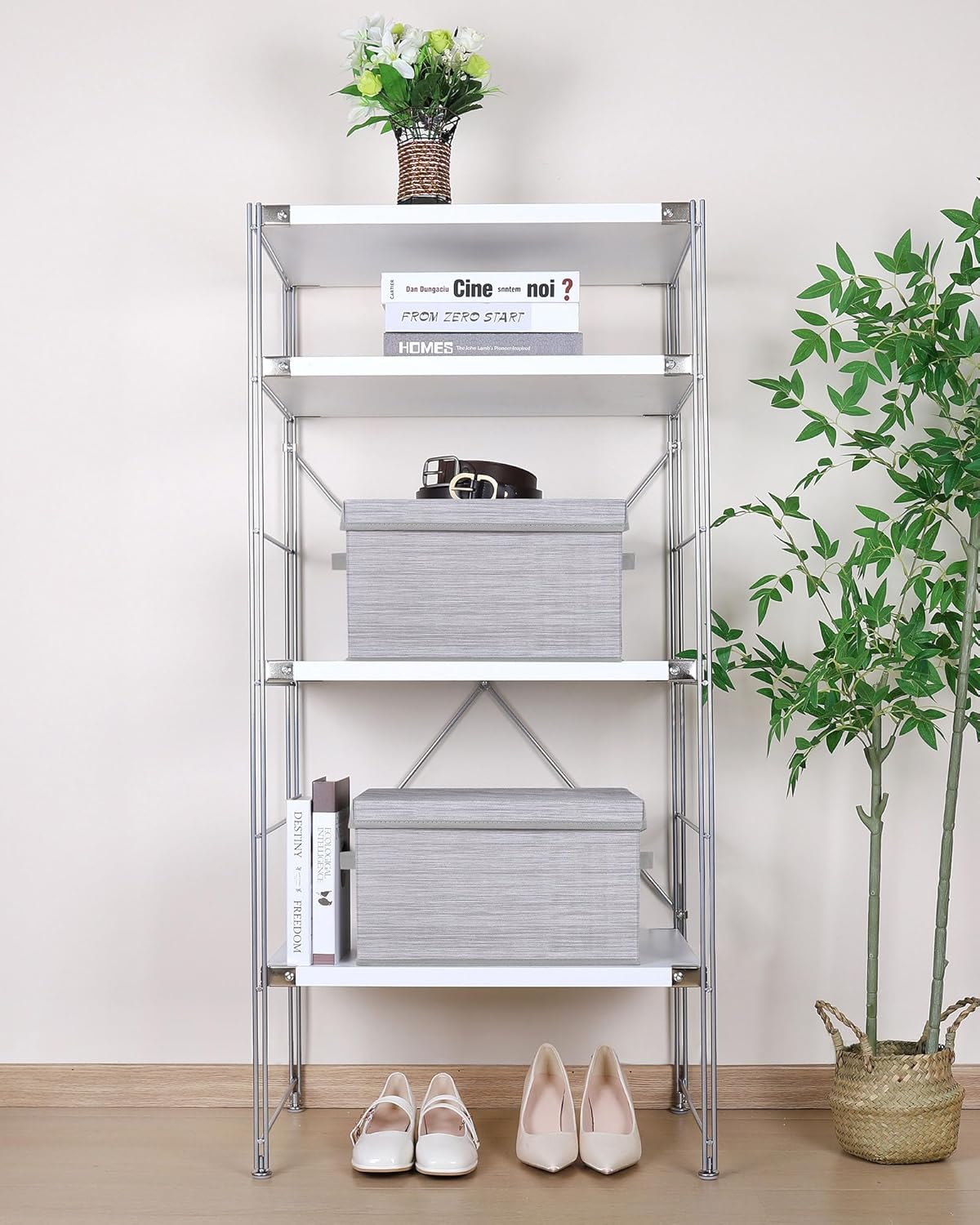 WUIKE Storage Bins with Lids, Collapsible Stackable Storage Bins with Handles, Clothing Storage Containers for Closet, Fabric Shelf Baskets, Large, Light Gray/Slub Gray, 3-Pack