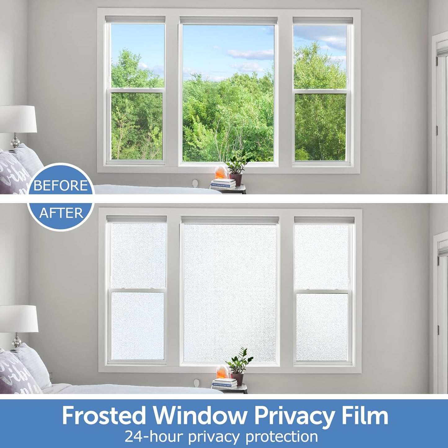 HIDBEA Frosted Window Privacy Film - Non Adhesive Static Cling Glass Stickers Sun UV Blocking Heat Control Door Covering Decals for Home Office, 23.6 x 78.7 Inch