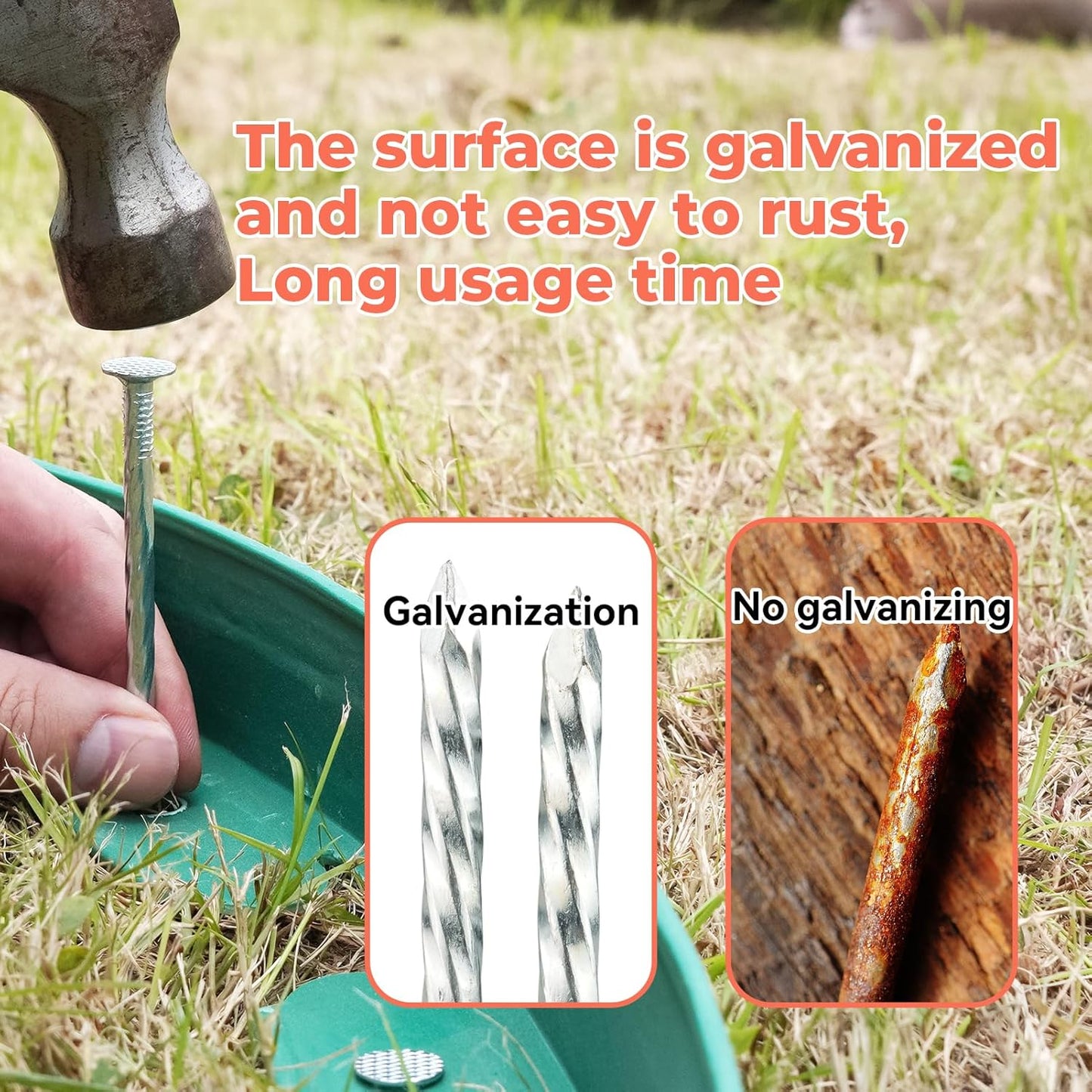 8" Heavy Duty Spiral Landscape Spikes - Solid Galvanized Metal Garden Stakes for Fixing Paver Edging, Weed Barriers, Artificial Turf, Tent and More (50)