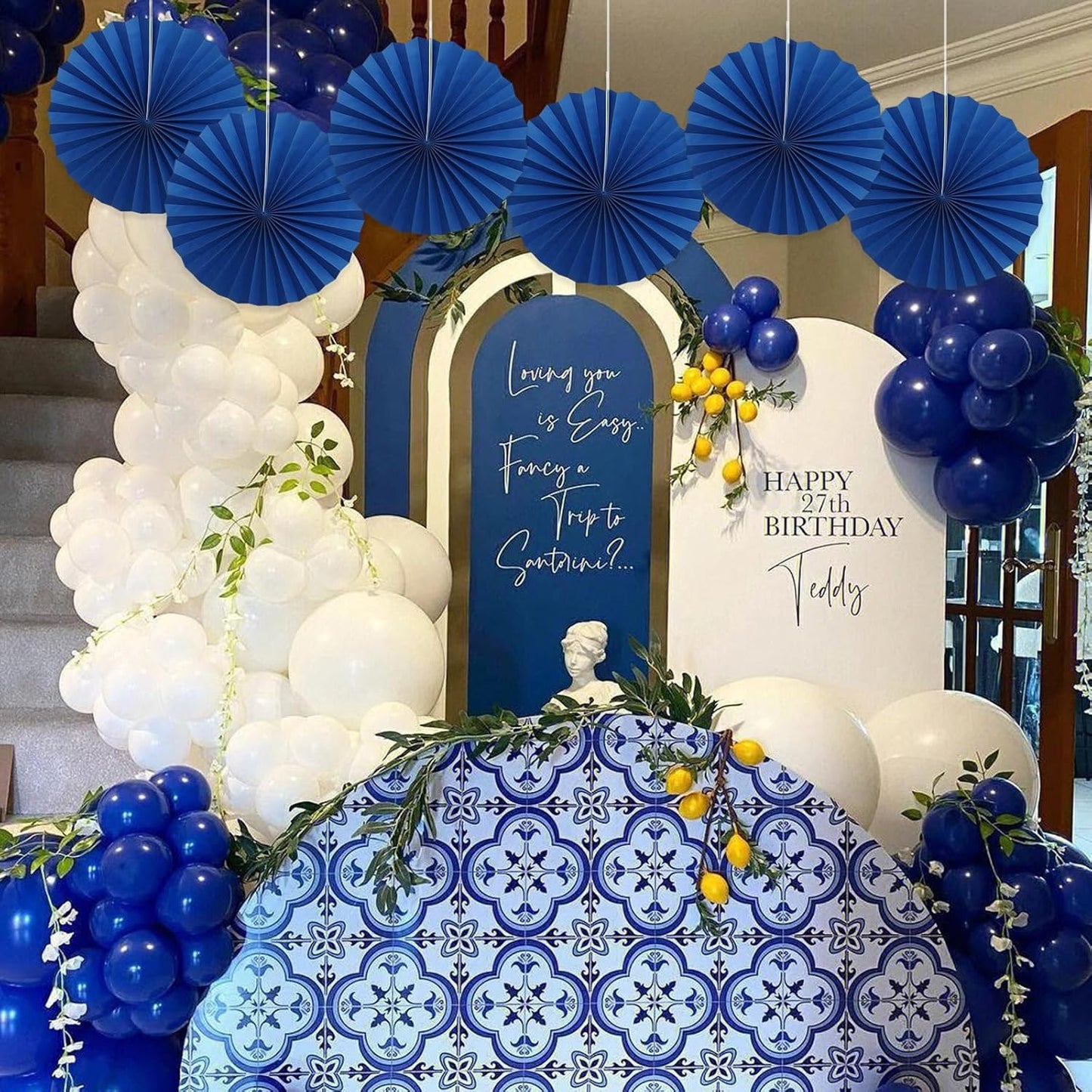 BARTHEW Blue Birthday Decorations,DIY Blue Paper Fans Hanging Decoration ,Party Decorations for Adults 16in, Royal Blue Birthday Decorations,Baby Shower Decorations 30 Color DIY Set (Navy Blue)