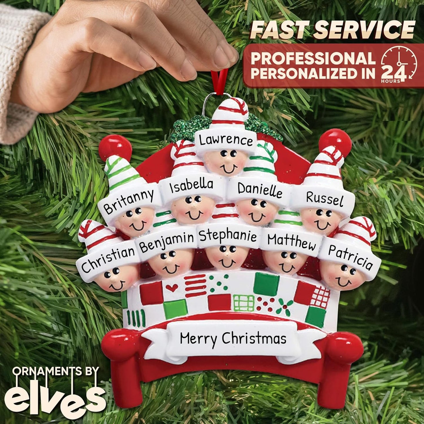 3D Bedtime Family of 10 Ornament 2025 Personalized Family Christmas Ornaments 2025 | Tucked Together Holiday Keepsake Personalized Tree Ornaments for Grandchildren Siblings & Grandkids of Ten Ornament