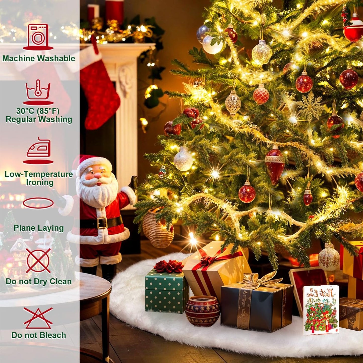 AerWo 72 Inch Christmas Tree Skirt, White Faux Fur Tree Skirt Thick Soft Plush Rug for Christmas Tree Decorations, Large Xmas Tree Mat for Christmas Indoor Holiday Party Ornaments Home Decorations