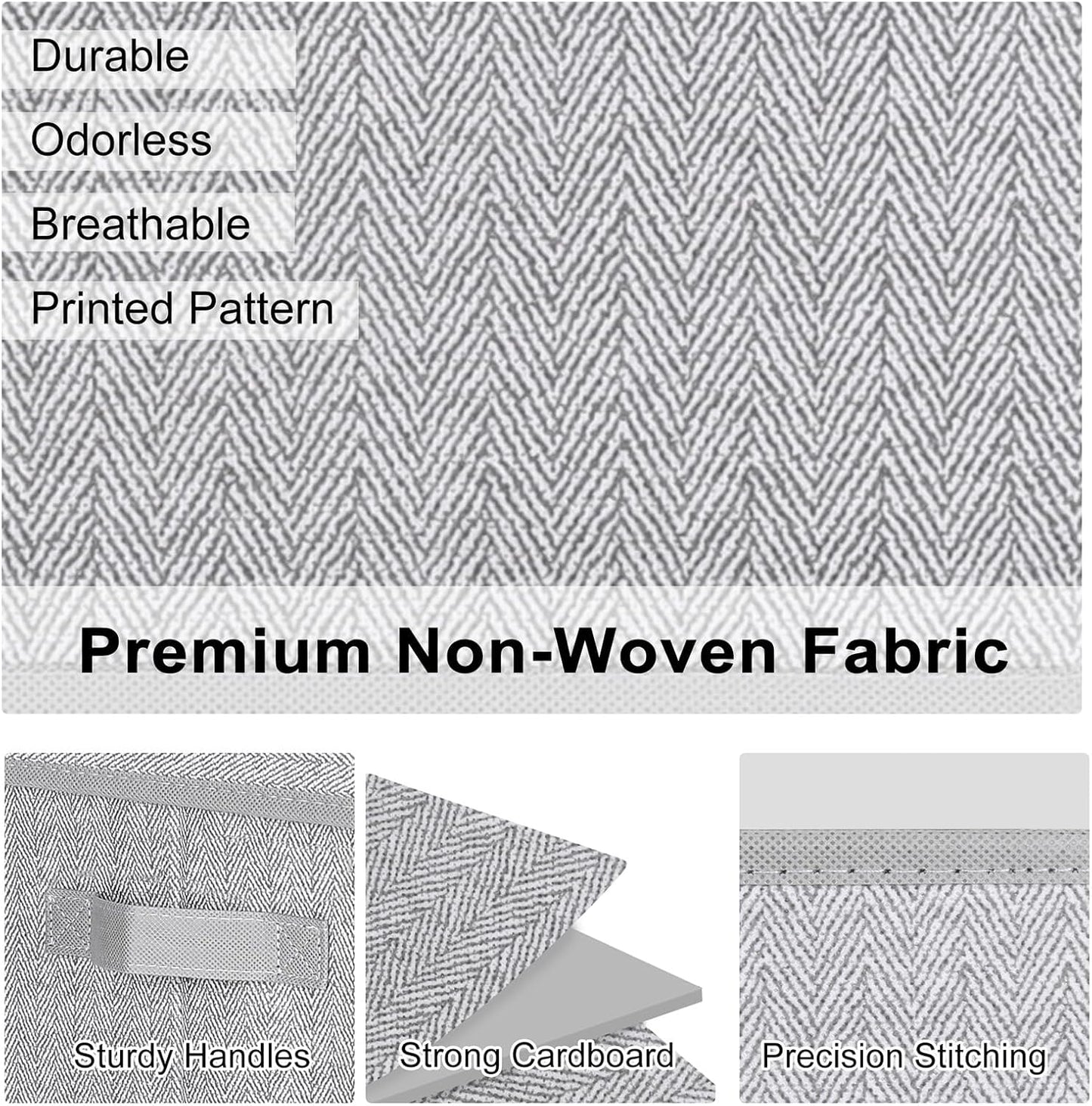 WUIKE 3 Pack Extra Large Foldable Storage Bins with Lids, Fabric Storage Bins for Home and Closet Organization, Herringbone Gray