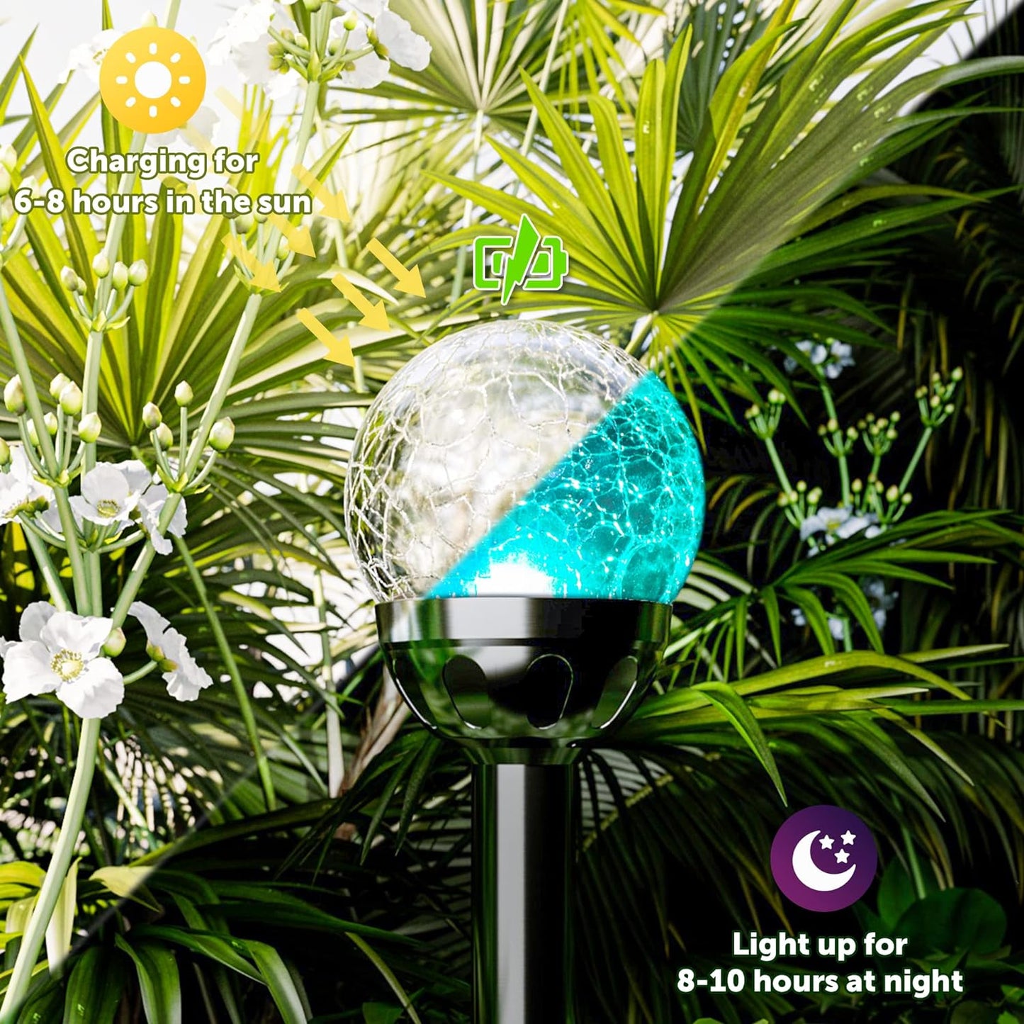 GIGALUMI Solar Outdoor, Cracked Glass Ball Solar Garden Lights, Color Changing Lights Outdoor,Garden LED for Path, Patio, Yard, 3 Pack Pathway