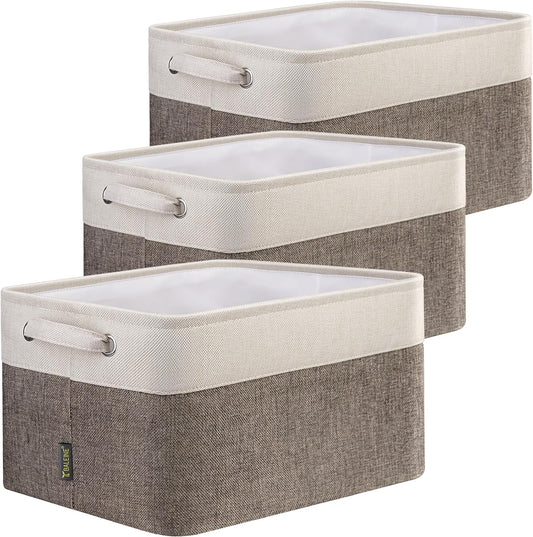 BALEINE 3 Pack Fabric Storage Bins for Shelves, Linen Storage Baskets for Organizing, Decorative Closet Bins for Clothes, Home (Brown, 15"x11"x9.5") ﻿