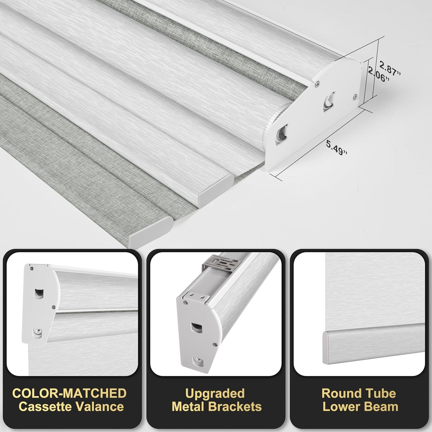 BERISSA Cordless Dual Roller Shades With Cassette Valance, Blackout and Light Filtering, Day and Night for Home Office Door - Linen Grey and White, 52 W x 36" H