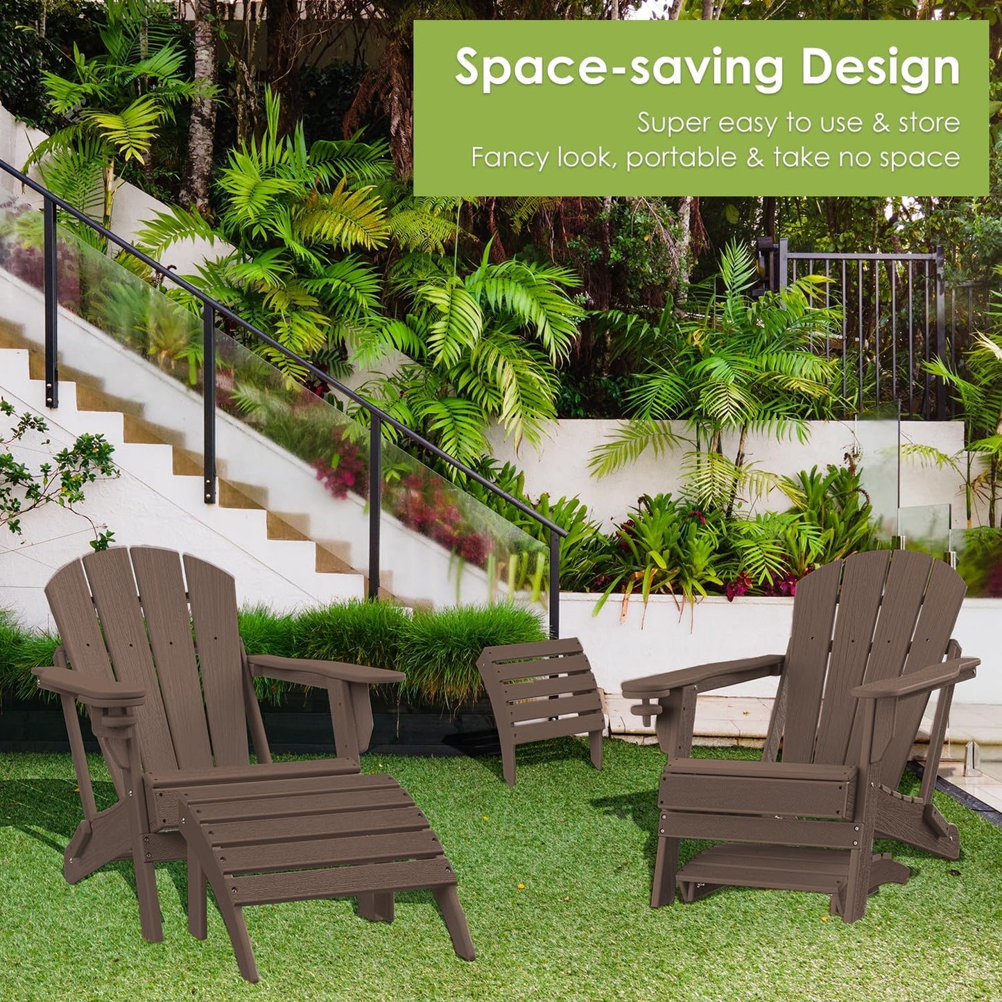 GREENVINES Adirondack-Ottoman | Wood Grain | Set of 2 | HDPE Plastic | Outdoor Footrest | All Weather | Foot Rest | Foot Stool | Dark Brown | for Adirondack Chair