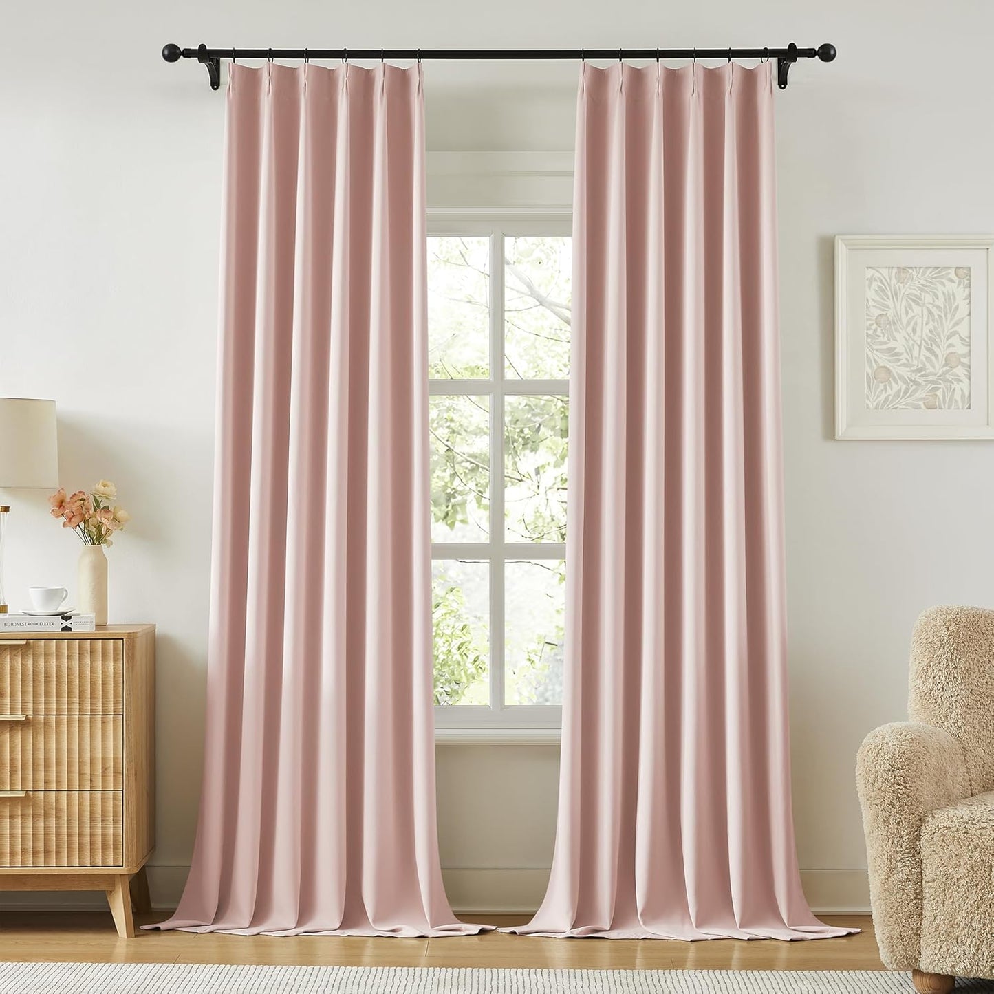 Baby Pink Pinch Pleat Blackout Curtains Drapes 96 Inches Long for Girls Bedroom, Pinch Pleated Thermal Insulated Soundproof Curtains for Nursery Dorm Living Room with Hooks Track System 2 Panels,40x96