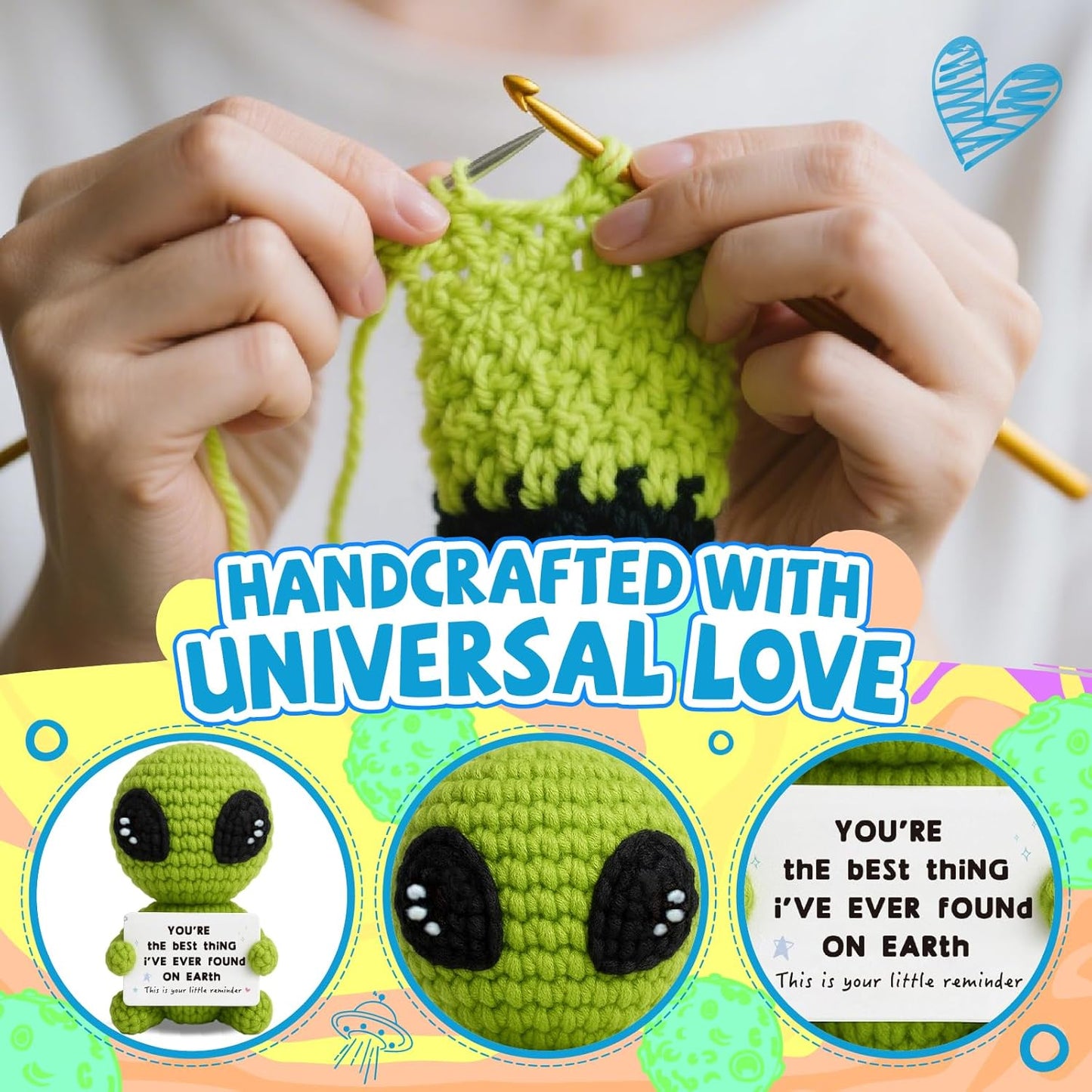 Unique Crochet Alien Decor Gift for Boyfriend, Girlfriend, Anniversary, Valentine's Day, Birthday, Christmas Funny Romantic Gifts for Him Her to My Love Presents