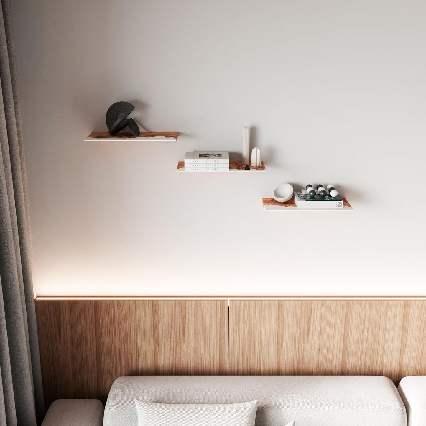 RWA Unique Live Edge Floating Shelf for Wall - Stylish Hanging Shelves for Room Wall Bedroom Bathroom Office Decor, Epoxy and Wood Wall Shelf Plank - Elegant Wall Mounted Shelves (white, 12x6")