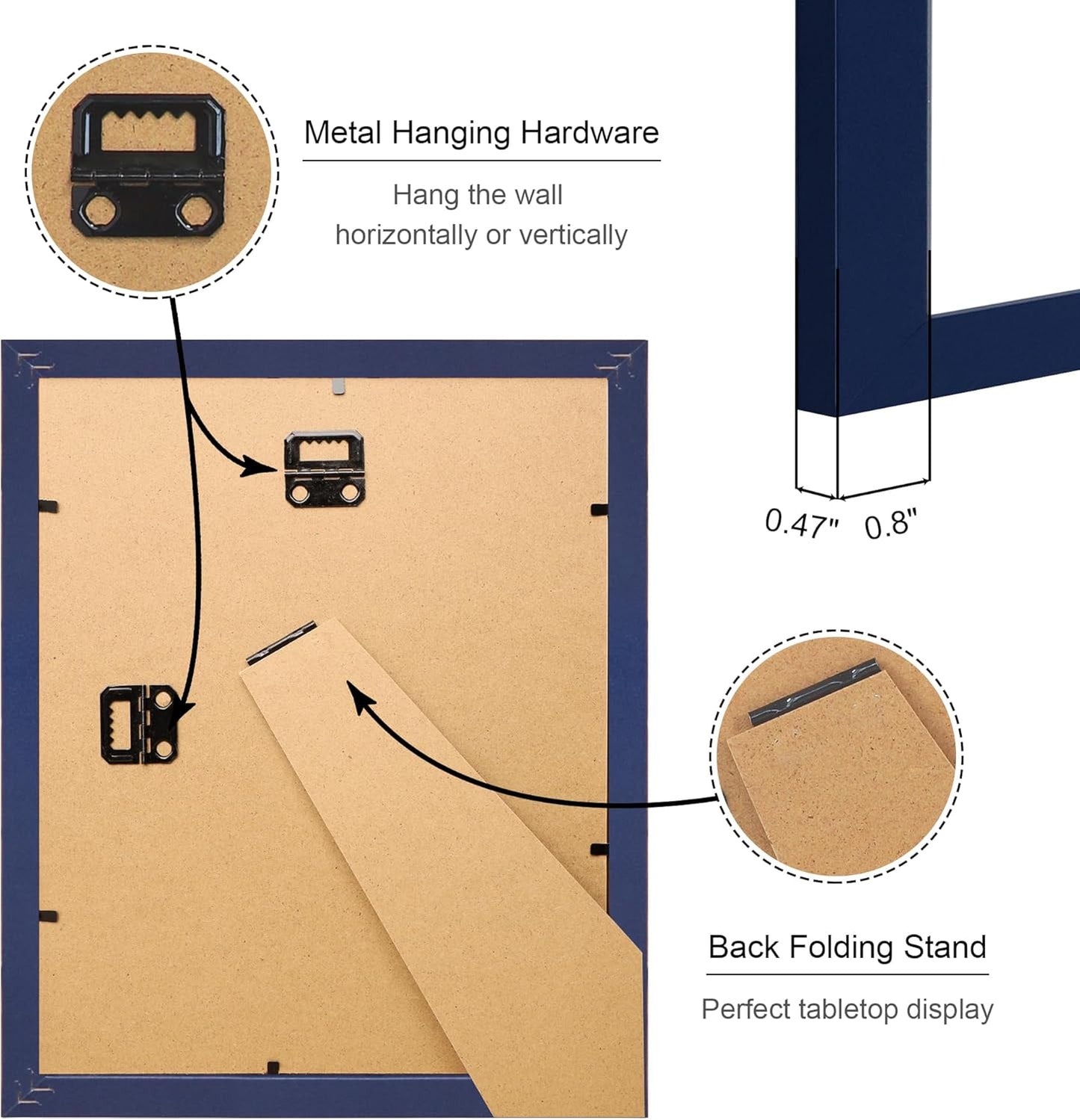 8x10 Picture Frame Set of 4, 8 x 10 Wood Photo Frames with Mat for 5x7, Natural Wooden Frame with Real Glass Cover for Wall and Tabletop Display,Blue