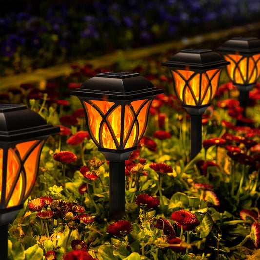 GIGALUMI Solar Lights Outdoor Waterproof, 8 Pack Flickering Flame LED Lights, Garden Decor for Yard, Patio, Landscape, Planter, Walkway