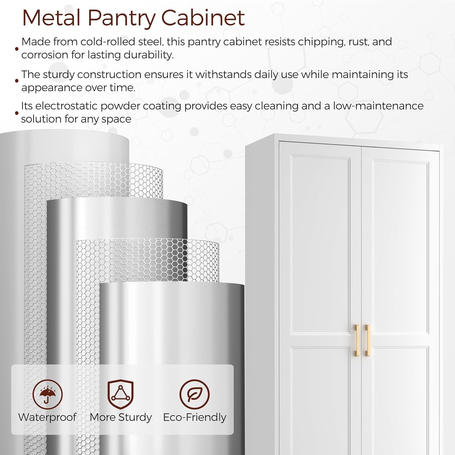 71" Tall Metal Pantry Cabinet, White Kitchen Pantry Storage Cabinet with 4 Adjustable Shelves and Gold Handles, Cupboard for Kitchen, Dining Room, Living Room, Bathroom