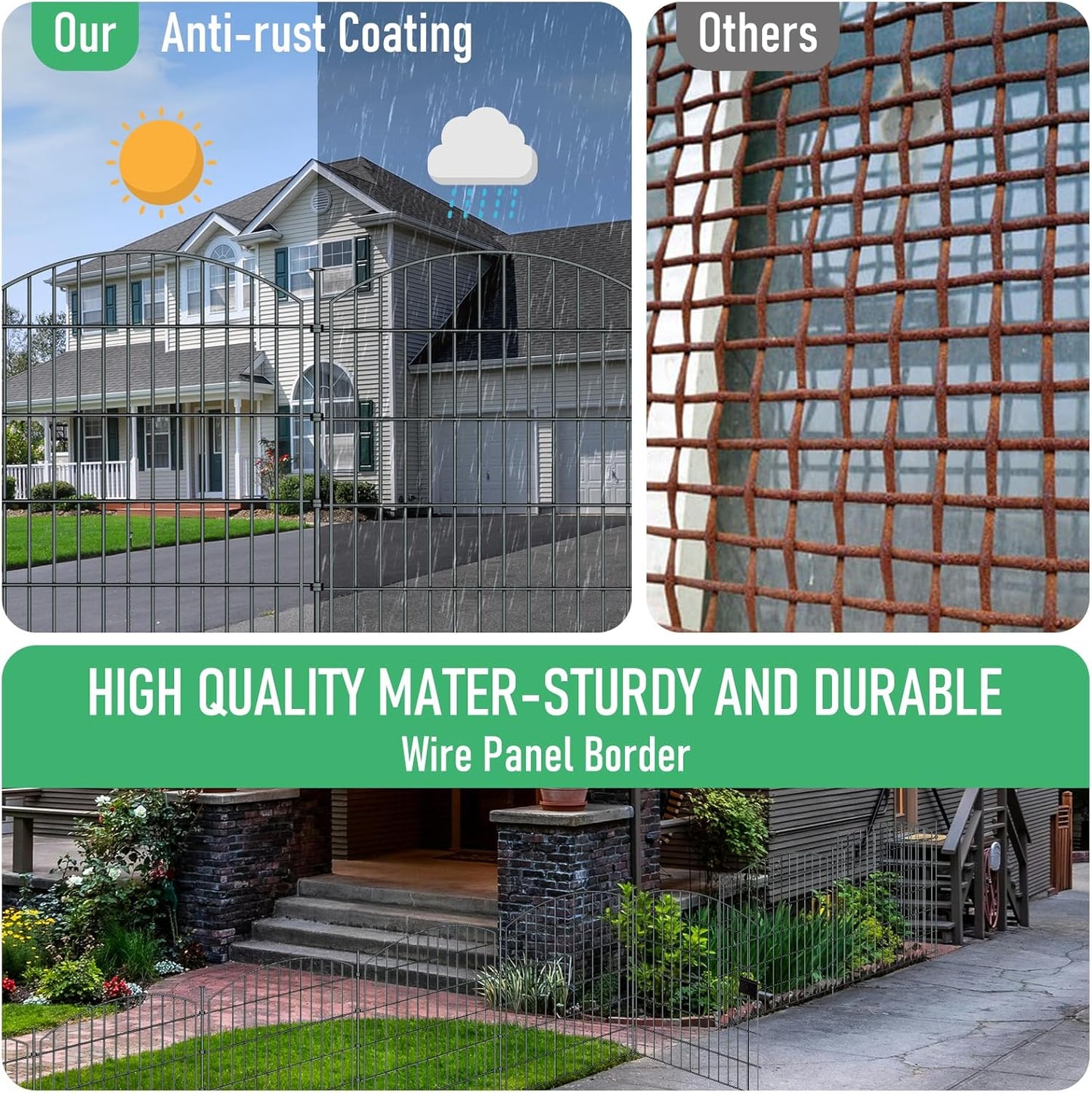 10 Panels Garden Fence Dog Fence Outdoor for Yard, 40in H x 23.6ft L Rustproof Metal Fencing with Ground Stakes | No Dig Animal Proof Containment for Pets/Rabbits | Durable Patio Security Panels