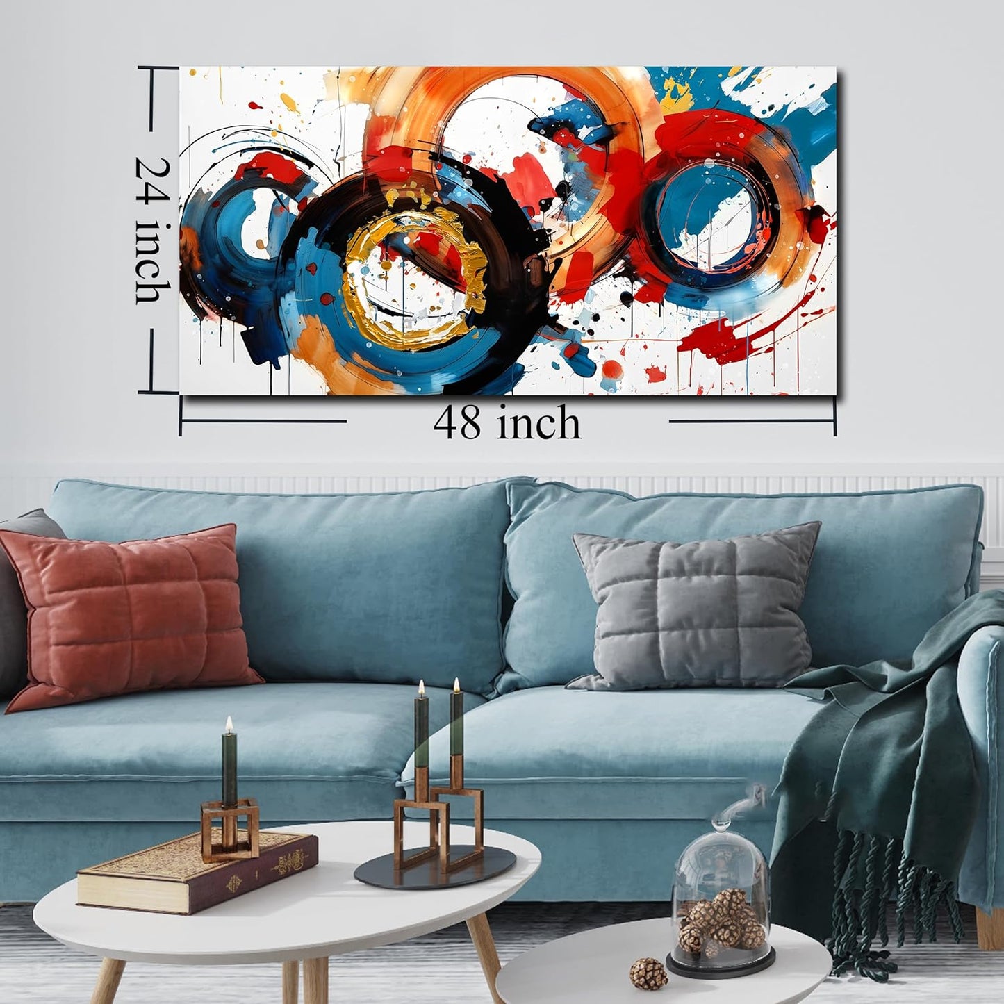 Abstract Wall Art Large Canvas Prints Modern Living Room Bedroom Home Office Wall Decor Framed Colorful Circle Abstract Picture Ready to Hang Size 24x48