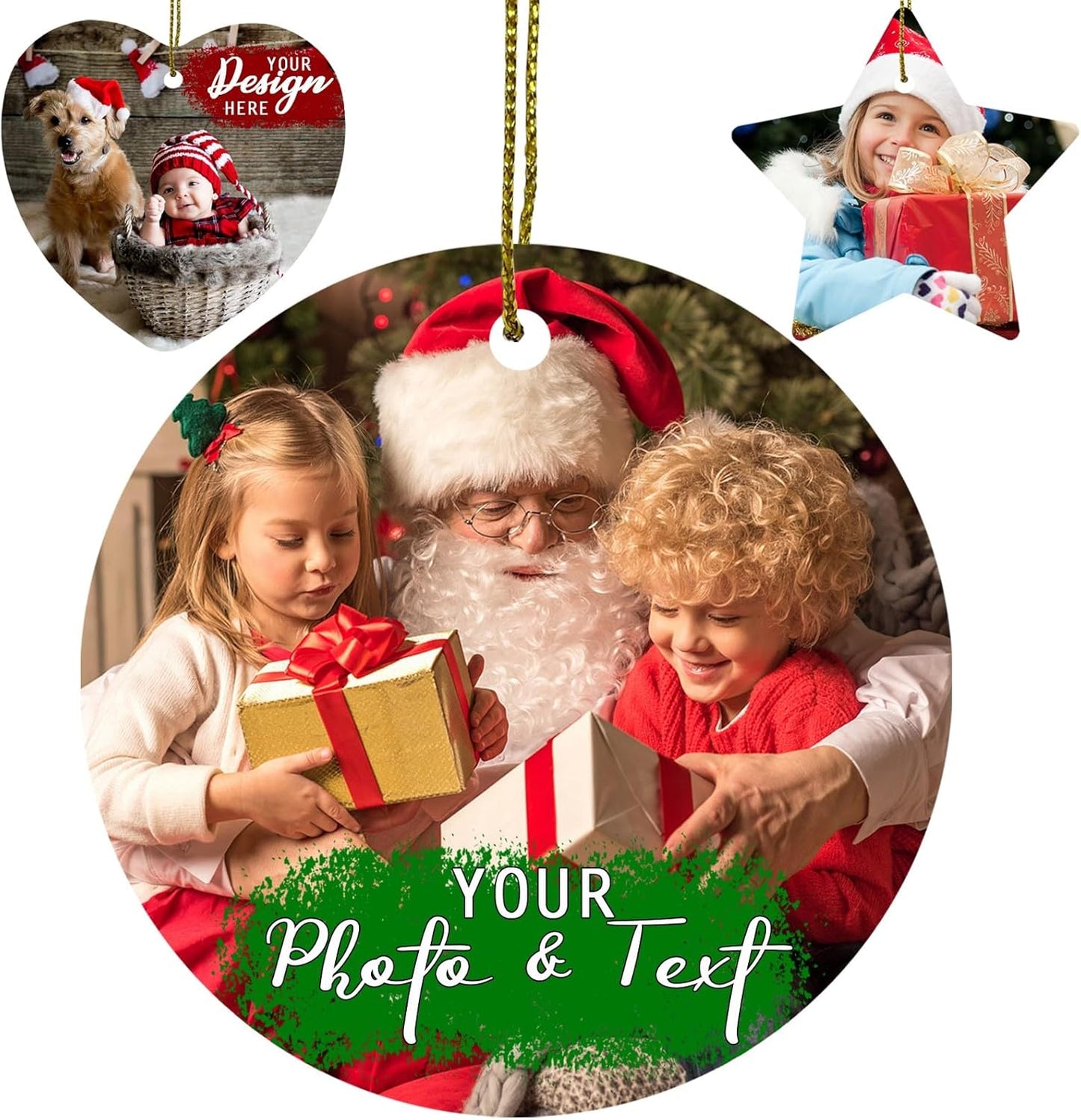 Personalized Christmas Ornaments,2025 Ceramic 3” Photo Frame Ornament w/Any Picture and Text - 3 Shape Options,Double Sided - Custom Xmas Ornament Picture Frame for Christmas Tree,Xmas Ornaments