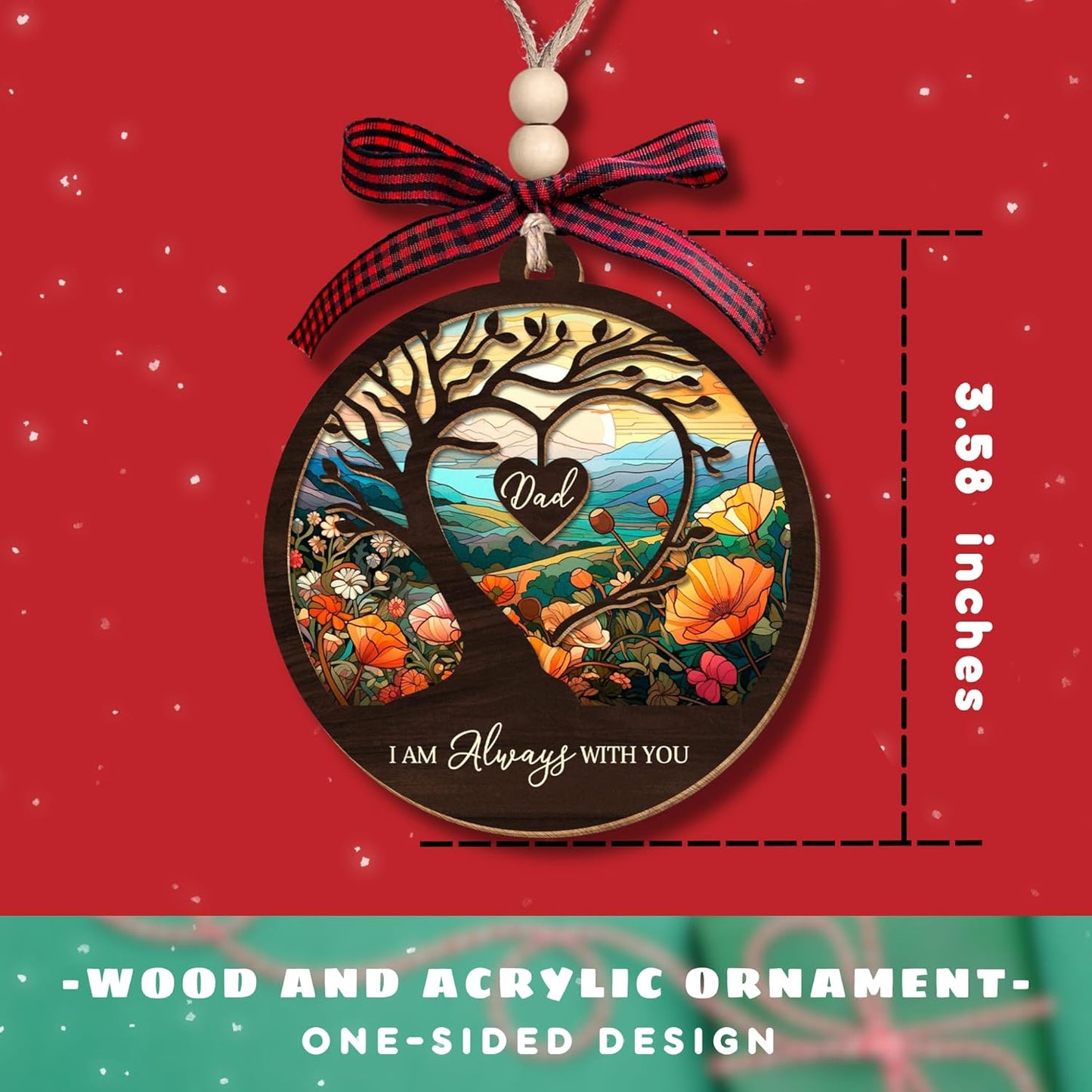 Dad Memorial Ornament - Memorial Ornaments for Loss of Dad - Bereavement Gifts - Memorial, Remembrance, Sympathy Gift - 2 Layer Wood Acrylic Suncatcher Ornament