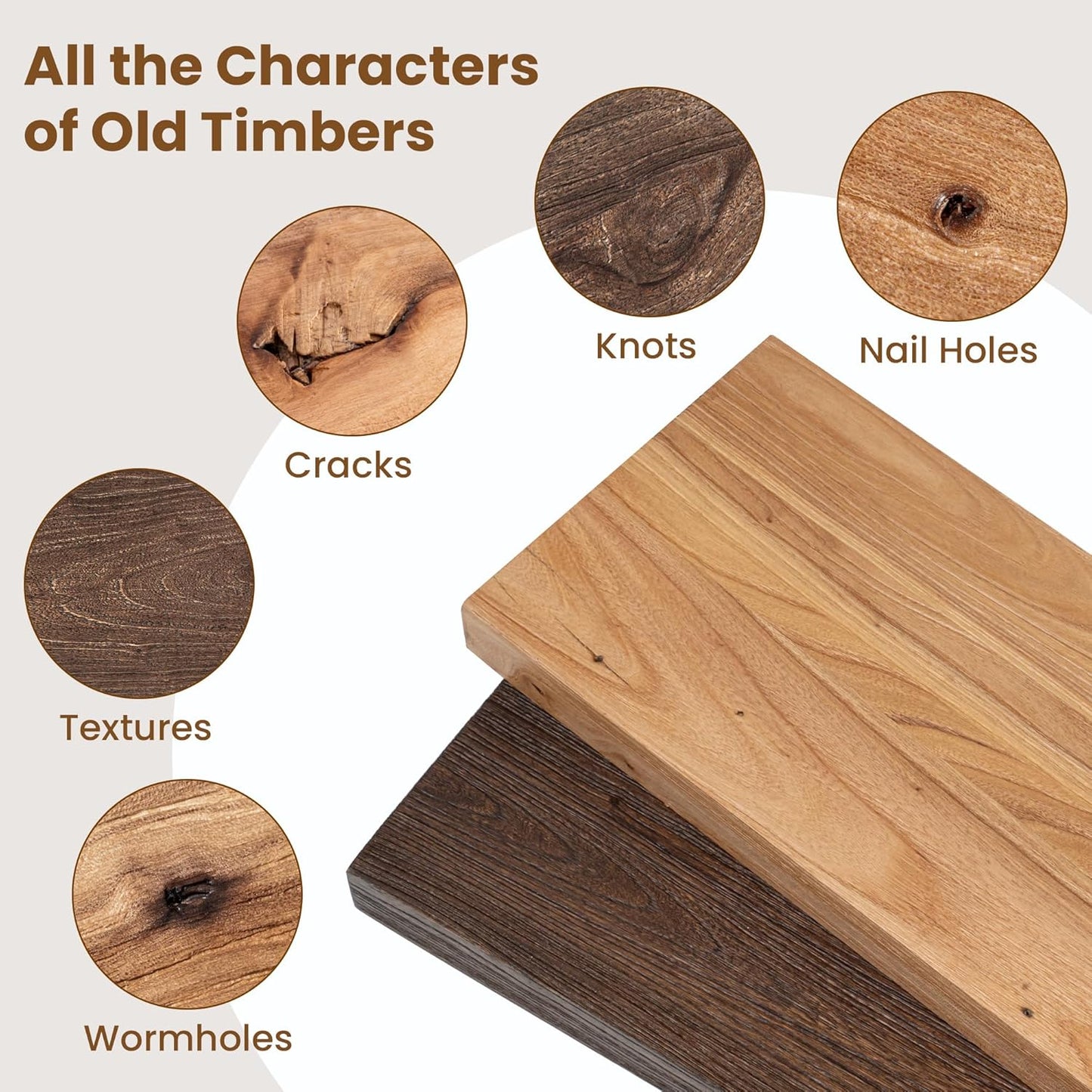 Floating Shelves for Wall Decor, 8" Deep Rustic Solid Elm Wood Floating Shelves Wall Mounted, Wall Shelves with Invisible Bracket for Living Room Bathroom Bedroom Kitchen, 24 Inch Set of 2, Natural