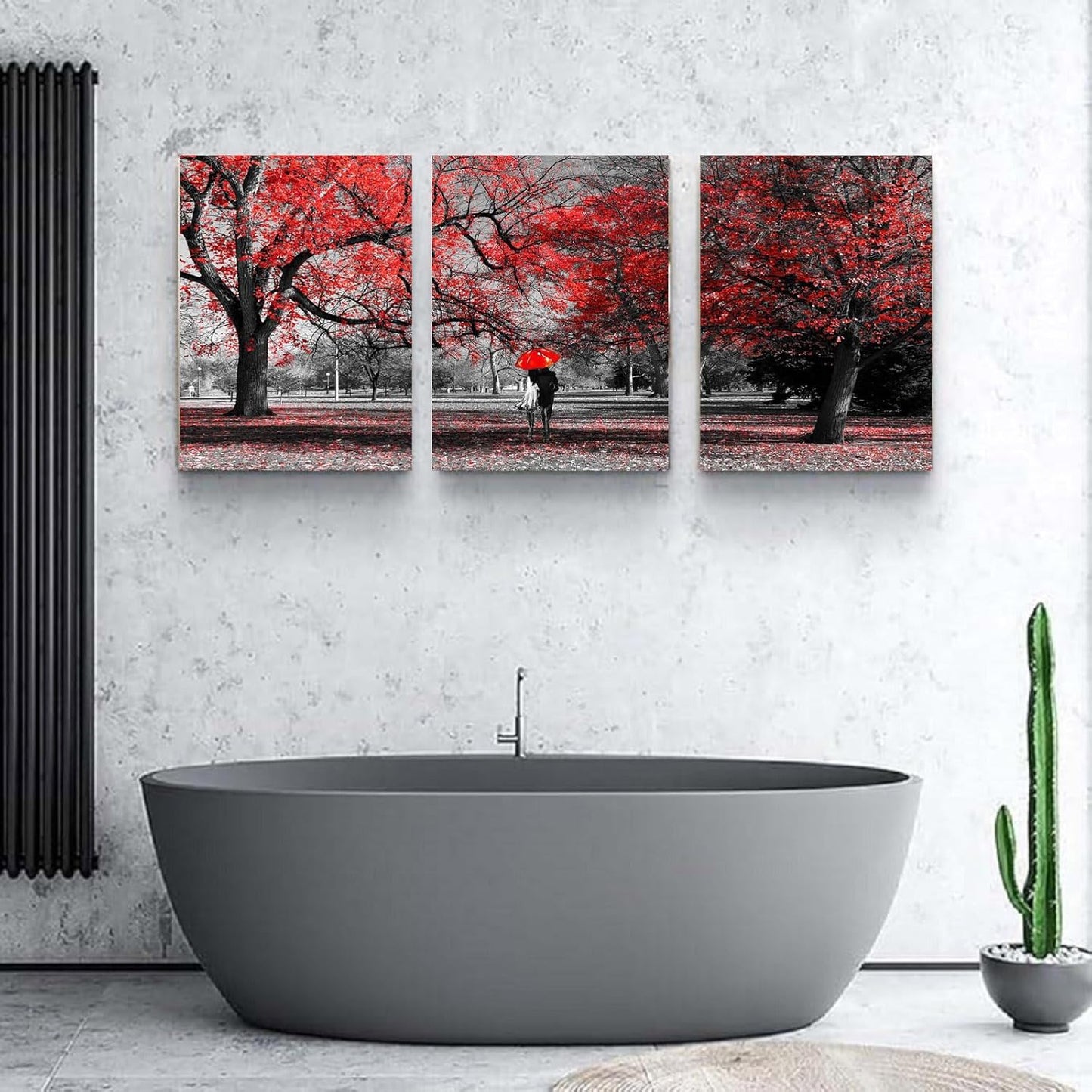 Bamdeya Bathroom Wall Art Black White Wall Art Tree Red Wall Decor Natural Scenery Canvas Prints Art Forest Posters Painting Landscape Artwork for Bedroom Living Roon Decor Framed