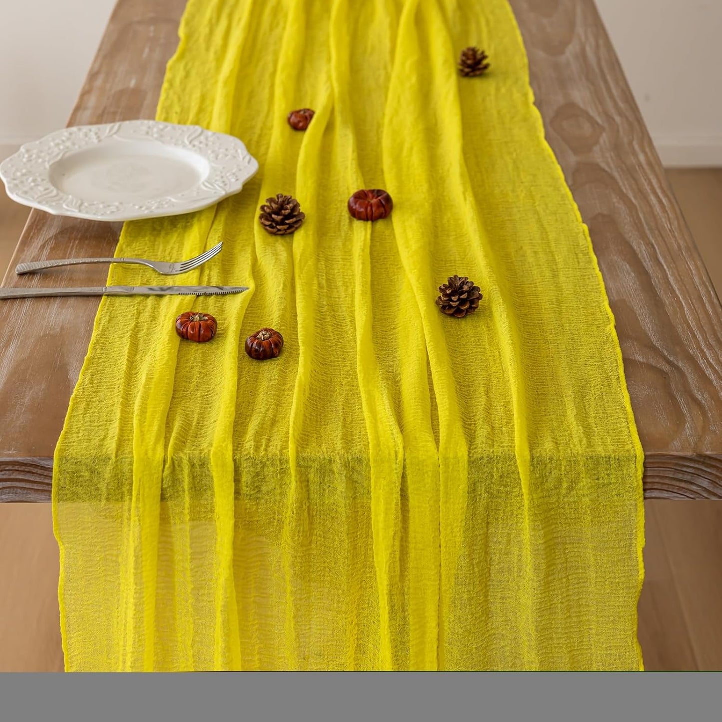6pcs Yellow Gauze Rustic Cheesecloth Table Runner 120 Inch 10 FT for Wedding Baby Shower Bridal Shower Birthday Engagement Garden Outdoor Party Long Sheer Boho Decorations