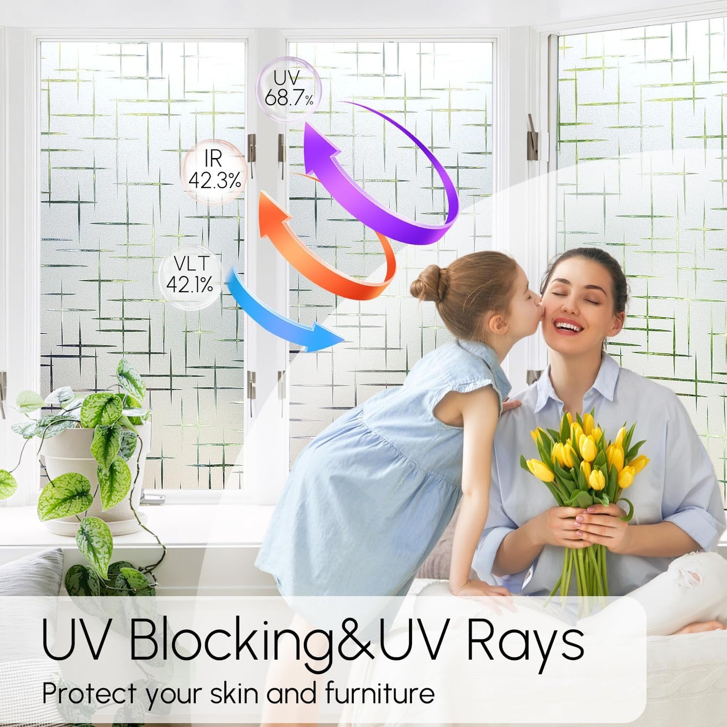 HIDBEA Window Privacy Film, Decorative Staic Cling Frosting Film, Heat Control UV Blocking Non-Adhesive Window Sticker for Home, Cross Pattern,29.5 X 78.7 Inches