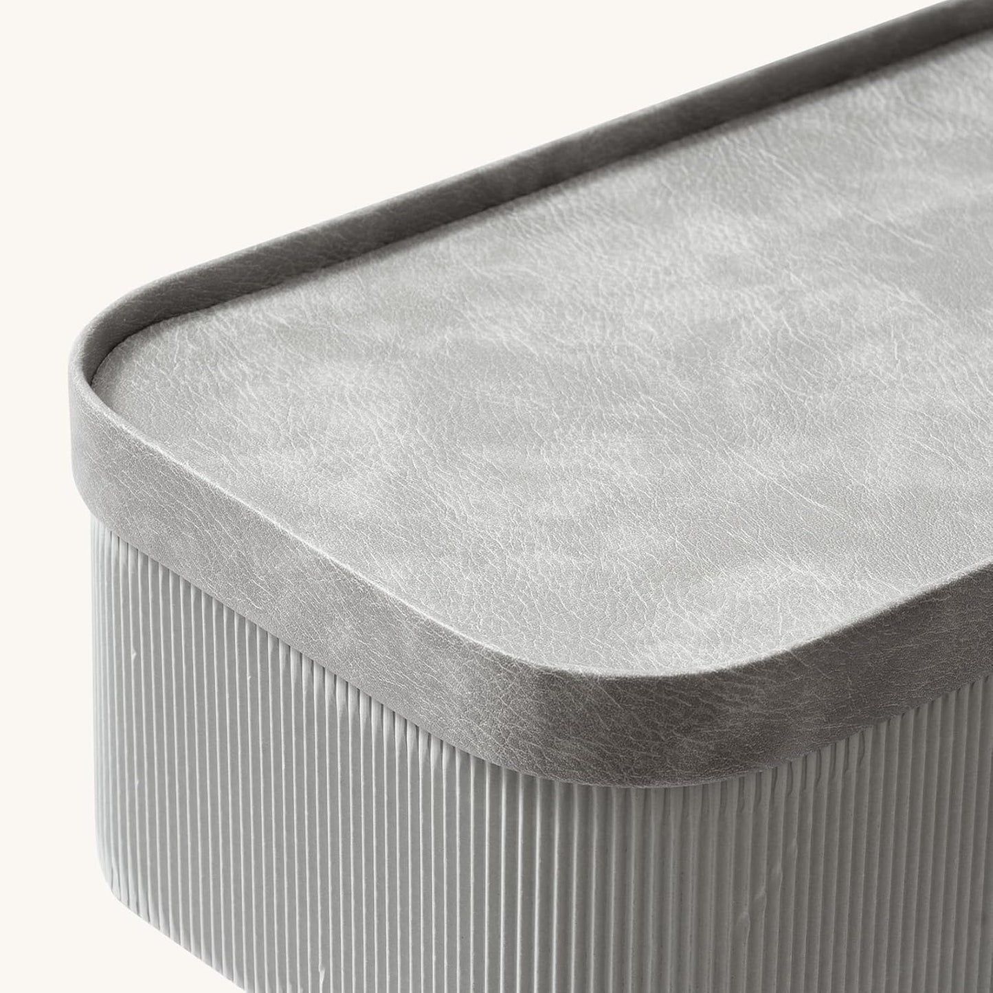 La Jolie Maison Fluted Cardboard Storage Baskets with Vegan Leather Lids, Sturdy Stackable Paper Boxes Decorative Tray, Modern Basket Organizer Bins Bathroom Bedroom Organizing, Storm Grey, Set of 3